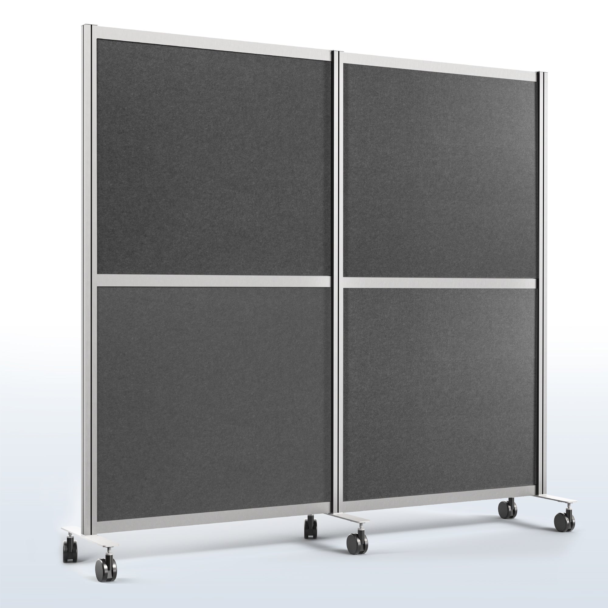 Mobile Modular Wall System Freestanding Room Dividers on a gradient background.