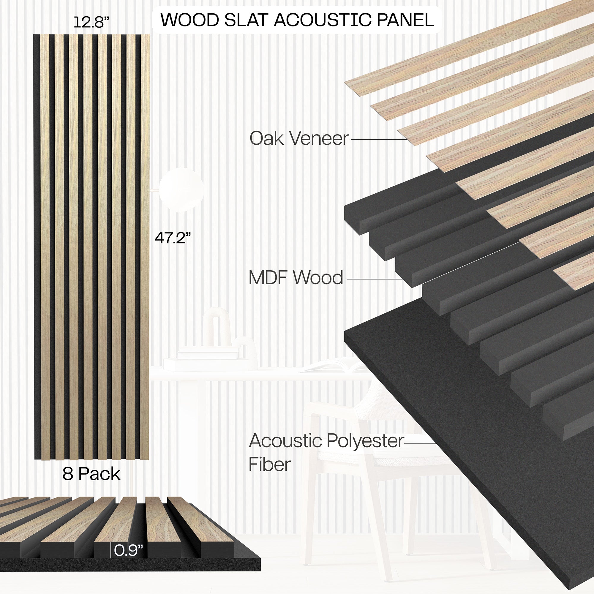 Wood Slat Acoustic Panels (x8)