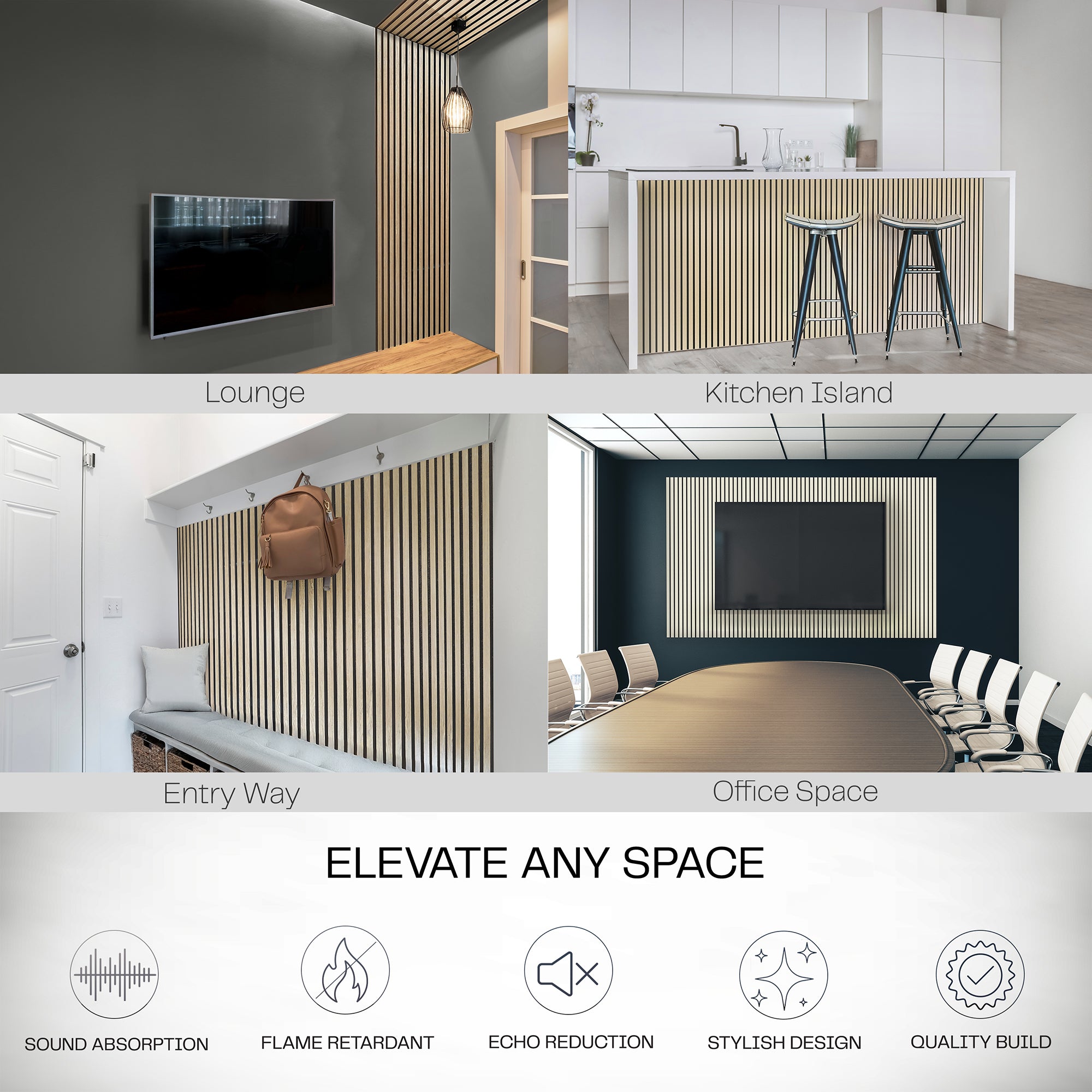 Wood Slat Acoustic Panels (x8)