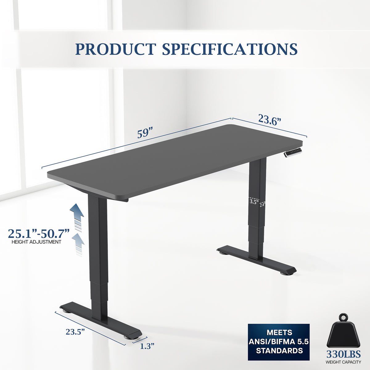 VIVO PRO 60" x 24" Dual Motor Electric Desk