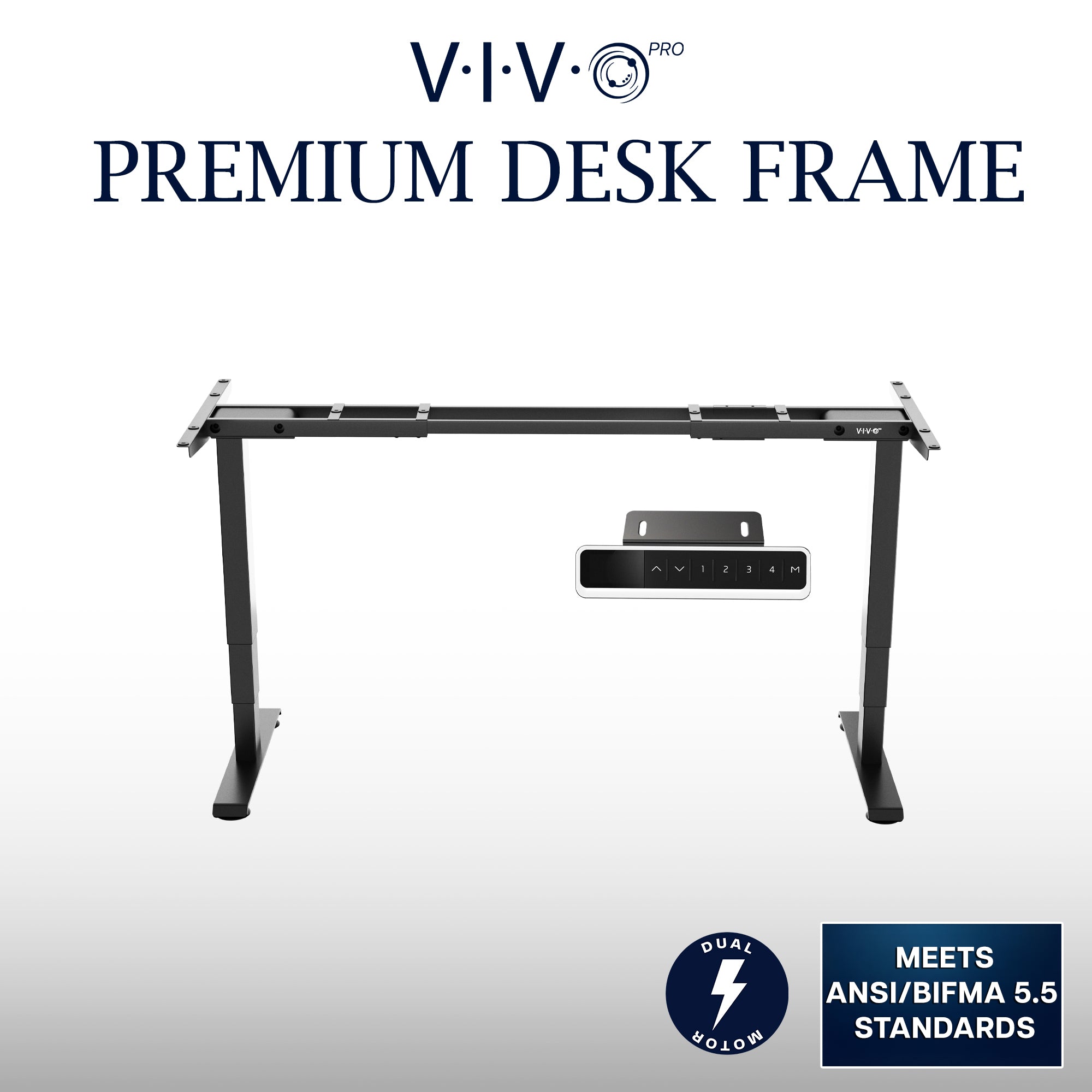 VIVO PRO Premium Electric Dual Motor Desk Frame with Memory Controller shown on a gray and white gradient background