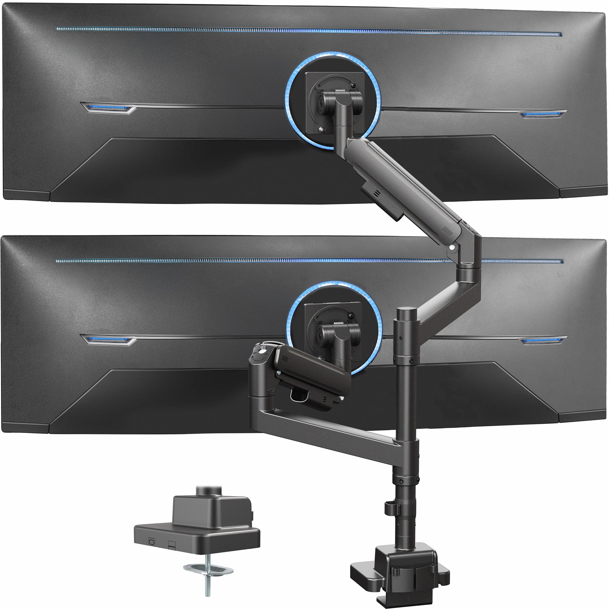 Pneumatic Arm Dual Ultrawide Monitor Desk Mount - Up to 57" Screens