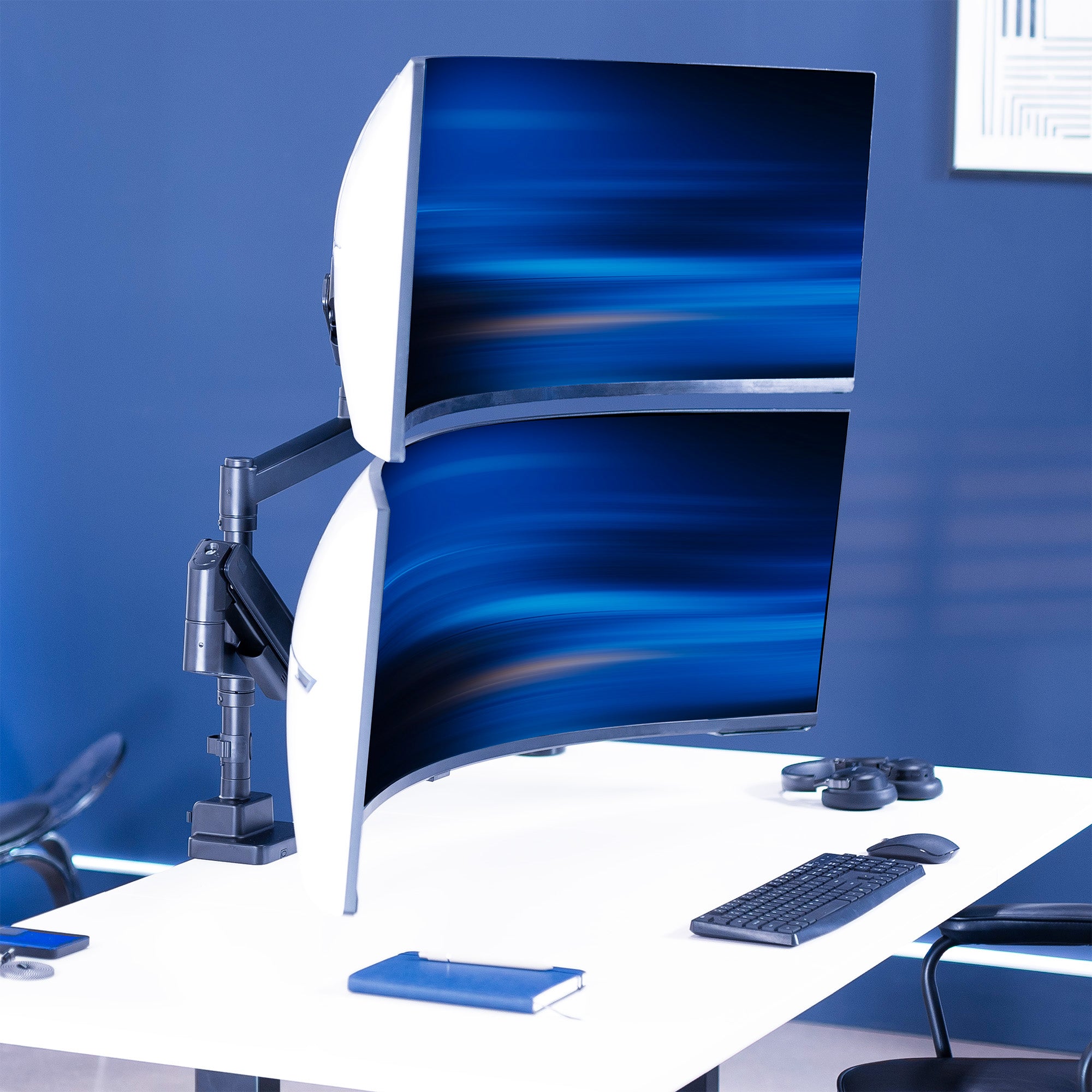 Pneumatic Arm Dual Ultrawide Monitor Desk Mount - Up to 57" Screens