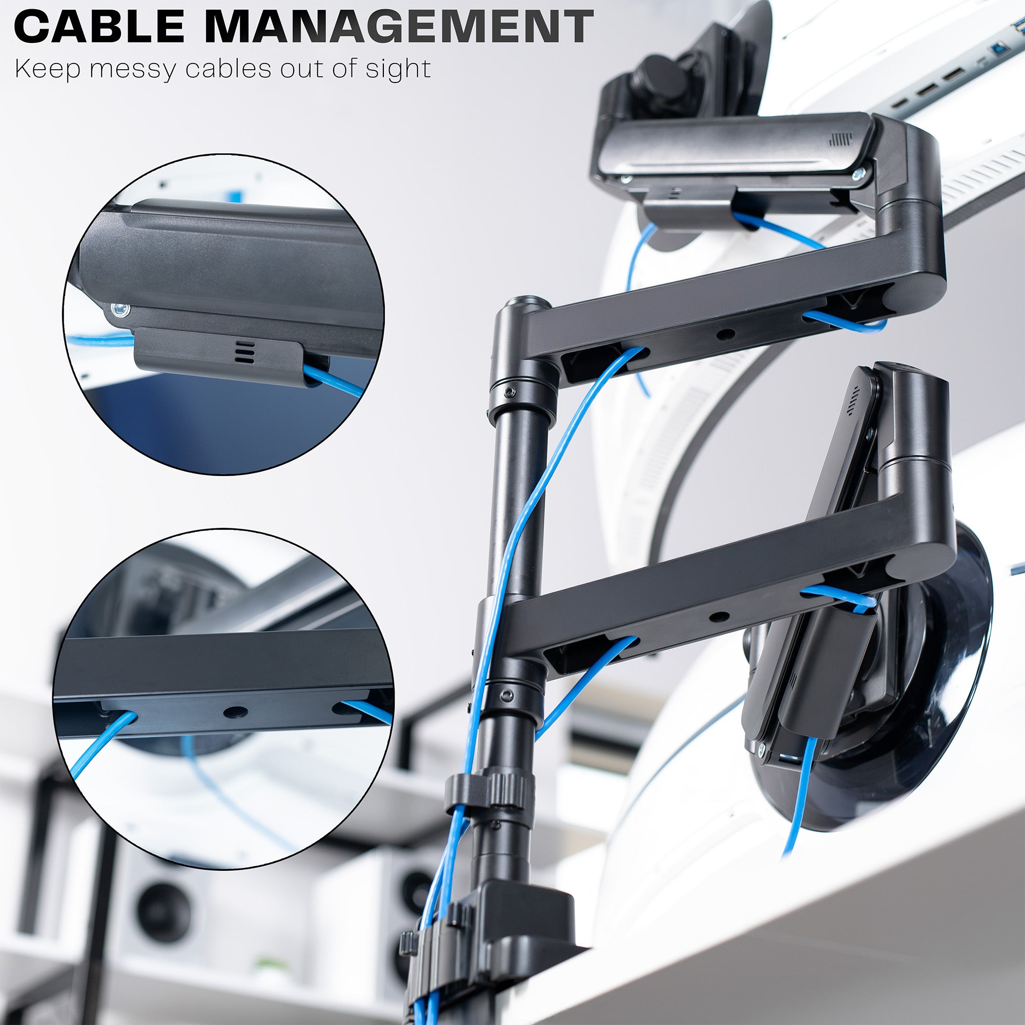 Pneumatic Arm Dual Ultrawide Monitor Desk Mount - Up to 57" Screens