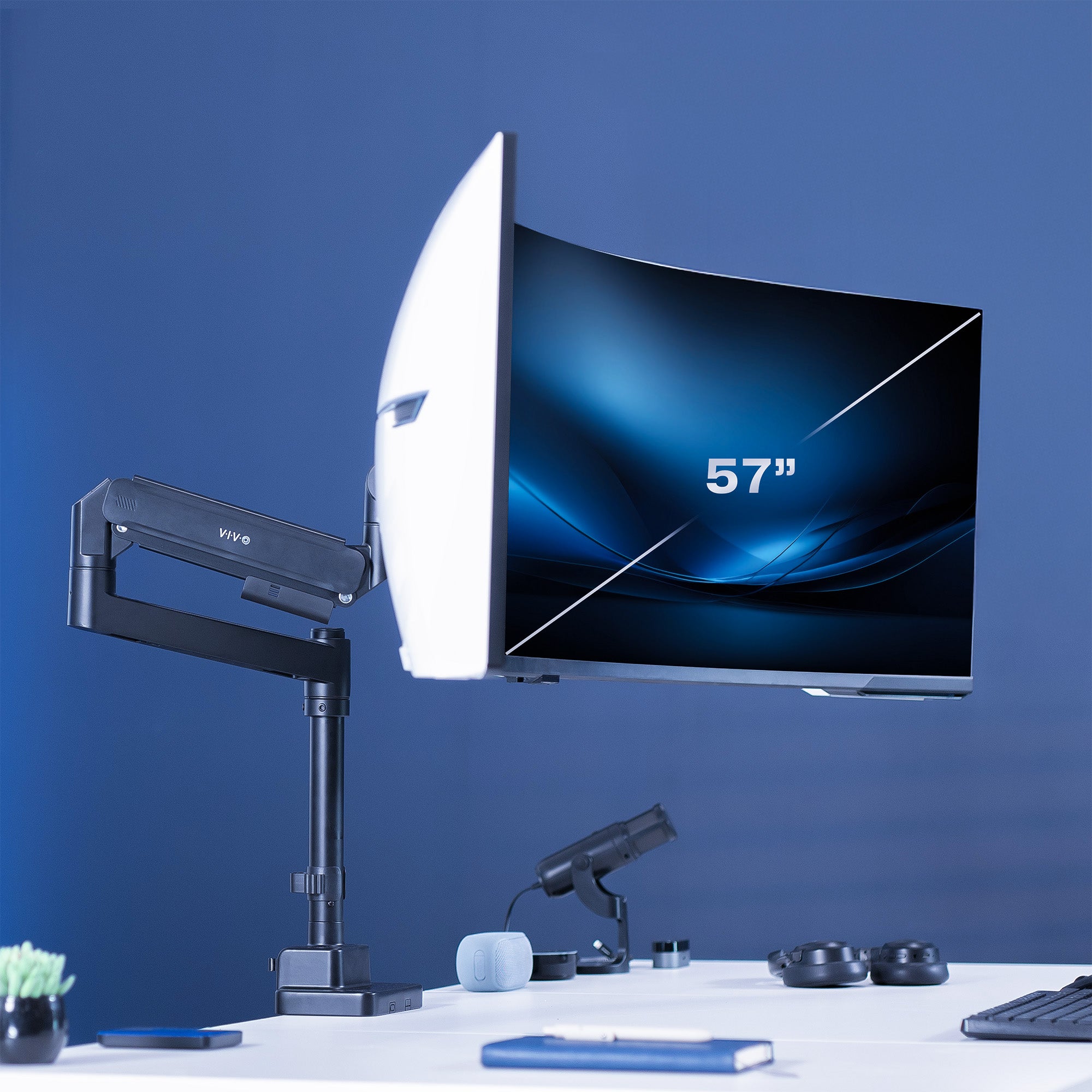 Pneumatic Arm Single Ultrawide Monitor Desk Mount - Up to 57" Screens