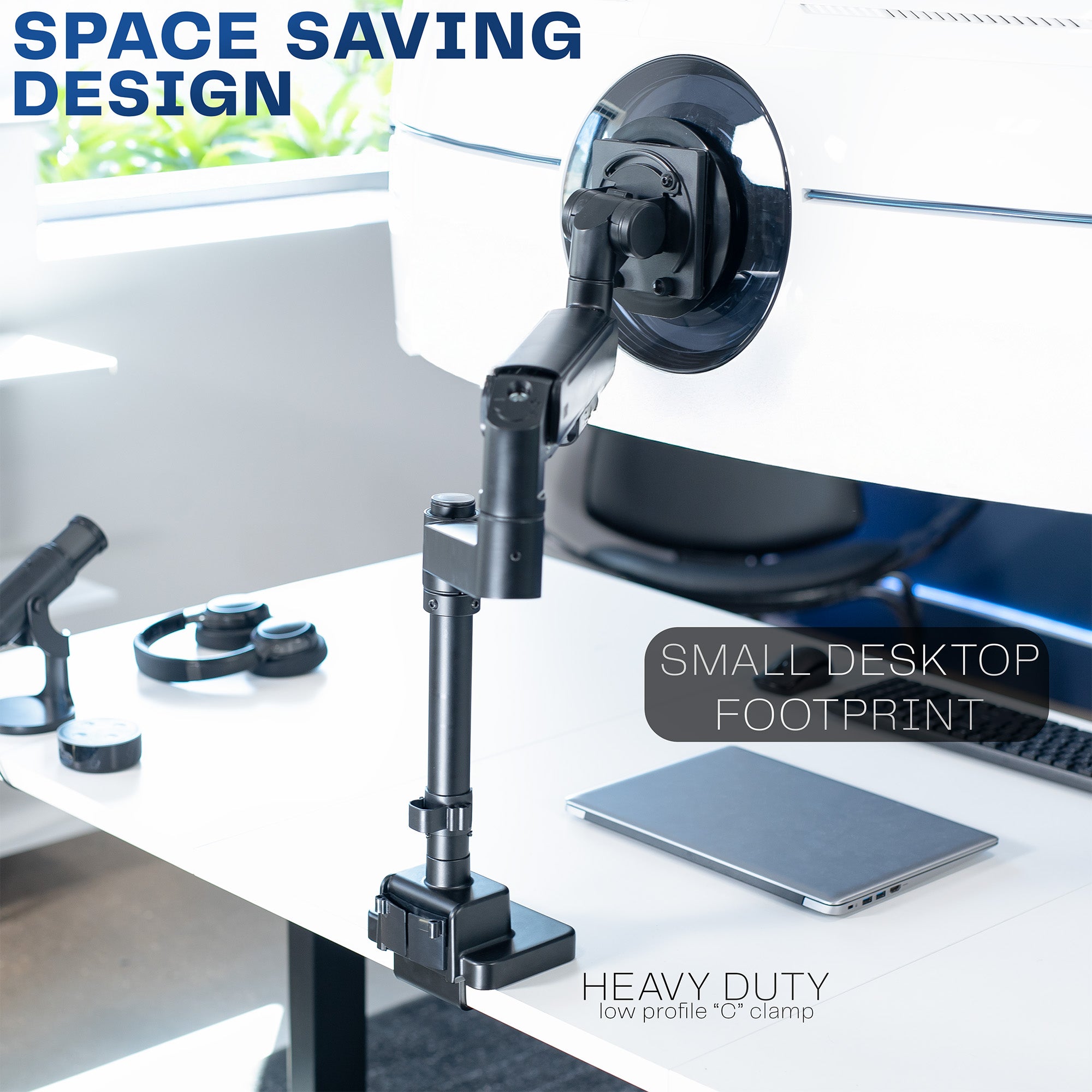 Pneumatic Arm Single Ultrawide Monitor Desk Mount - Up to 57" Screens