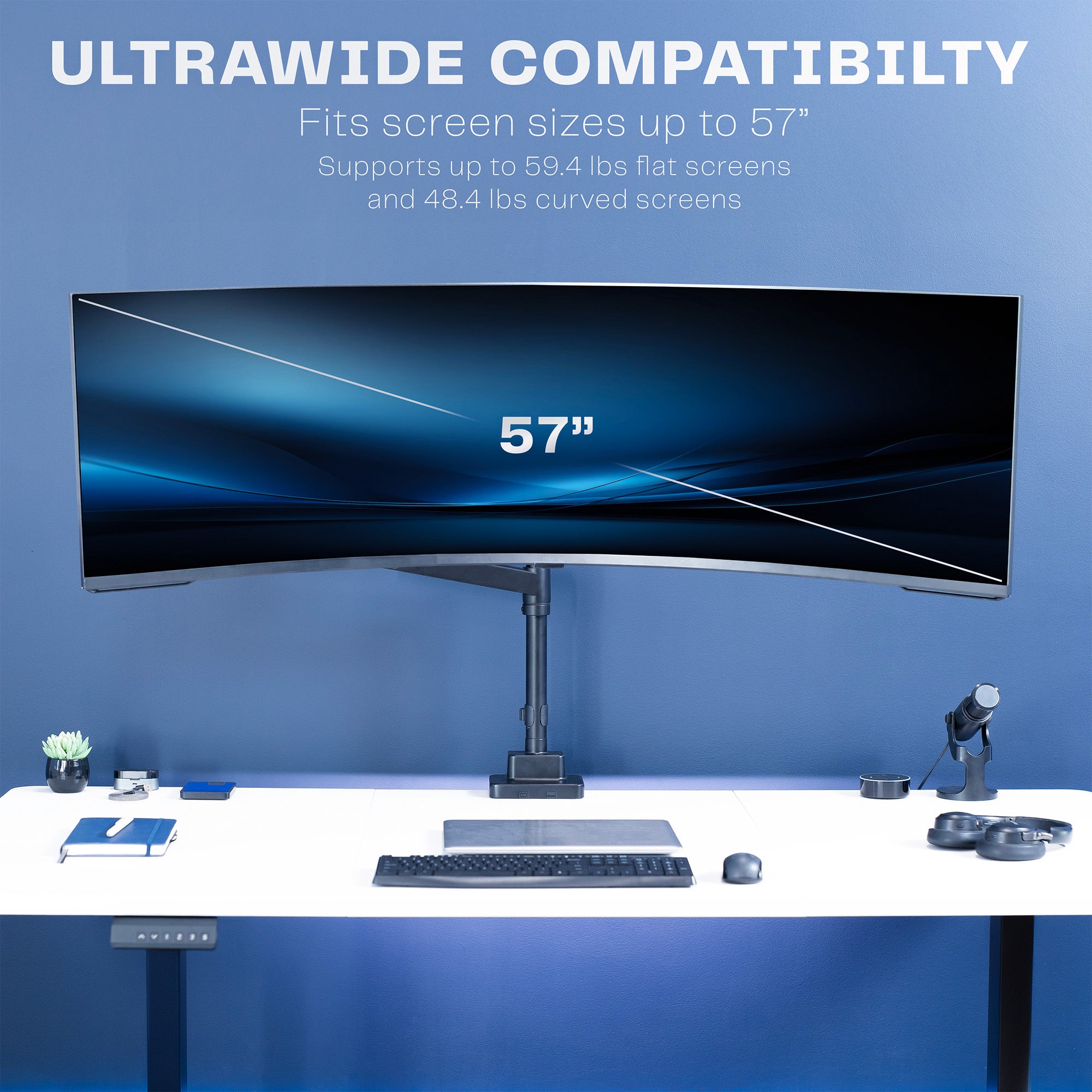 Pneumatic Arm Single Ultrawide Monitor Desk Mount - Up to 57" Screens