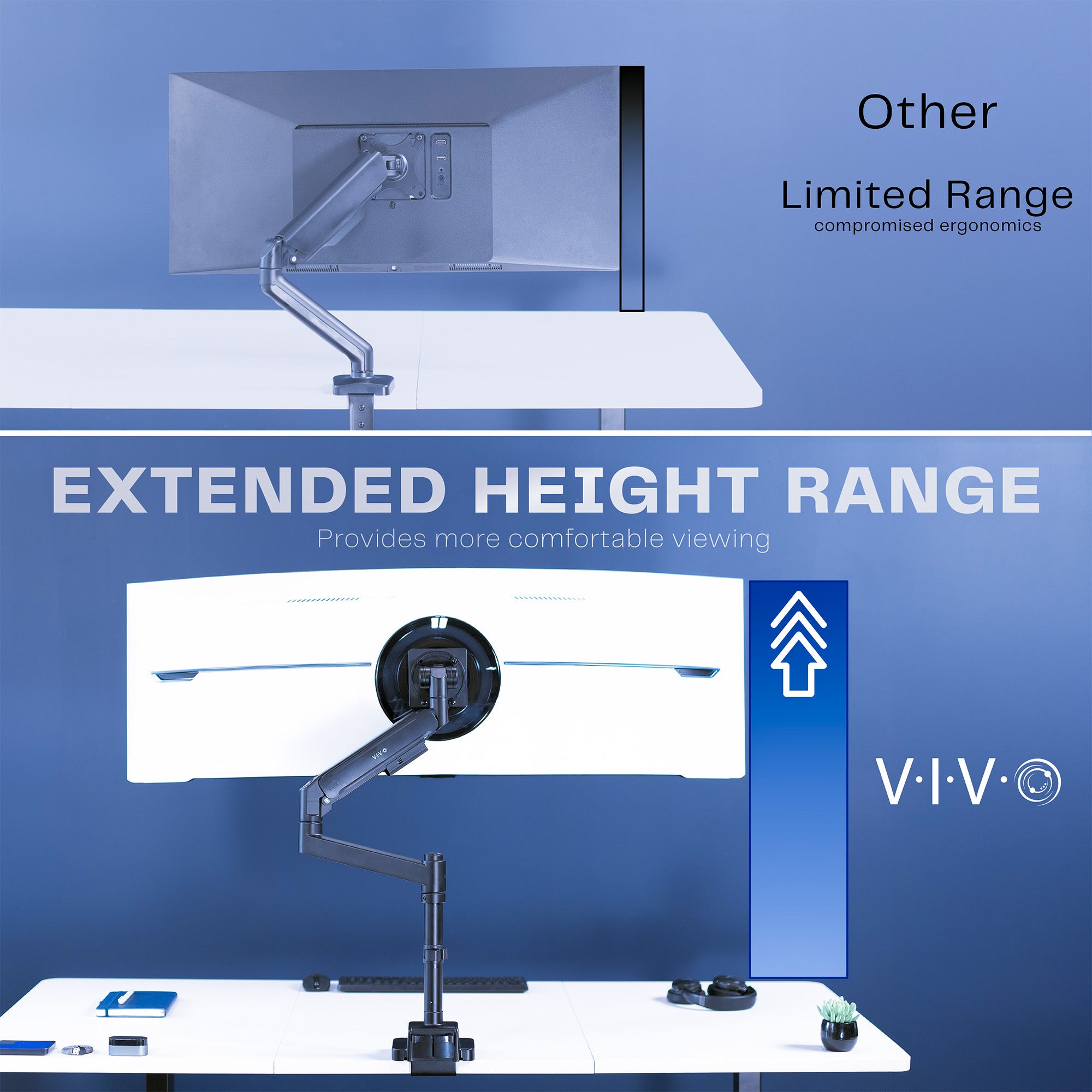 Pneumatic Arm Single Ultrawide Monitor Desk Mount - Up to 57" Screens