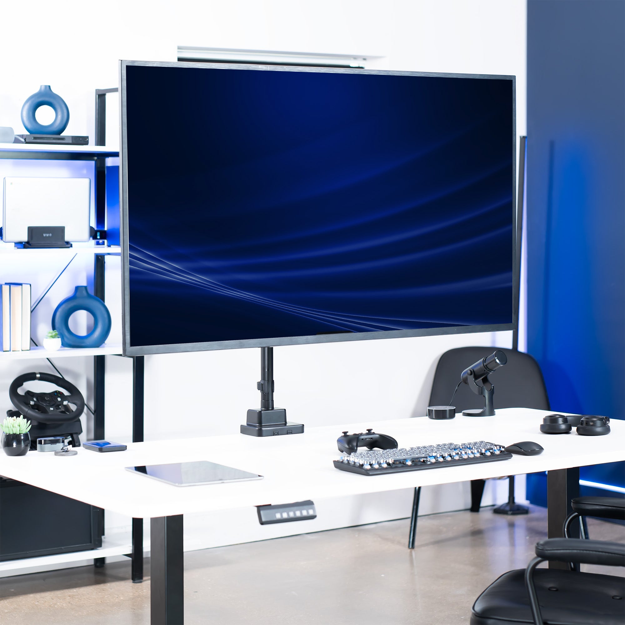 Pneumatic Arm Single Ultrawide Monitor Desk Mount - Up to 57" Screens
