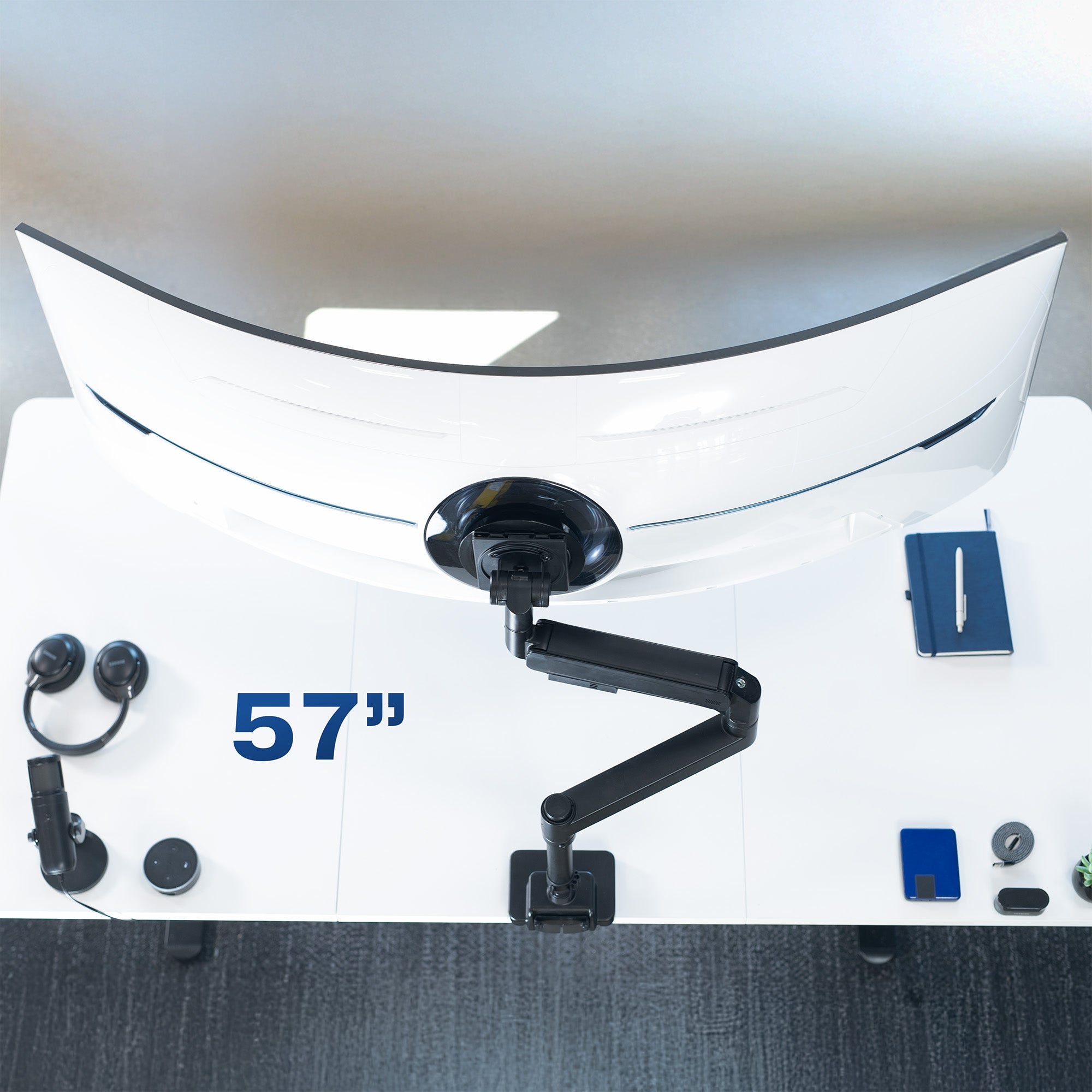 Pneumatic Arm Single Ultrawide Monitor Desk Mount - Up to 57" Screens