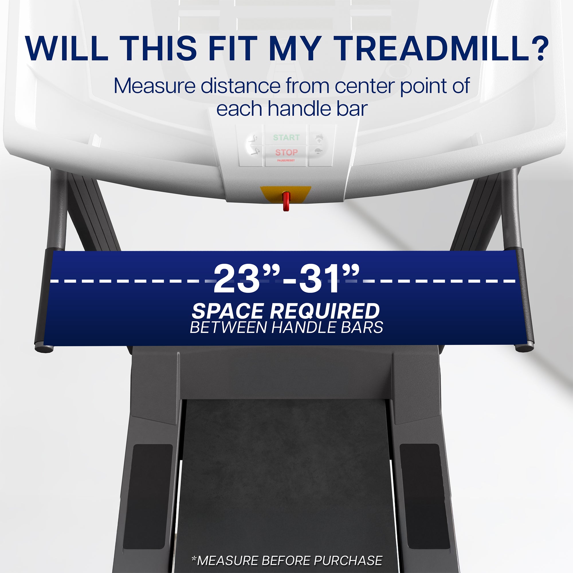 Compatibility image displaying space required between handle bars of treadmill