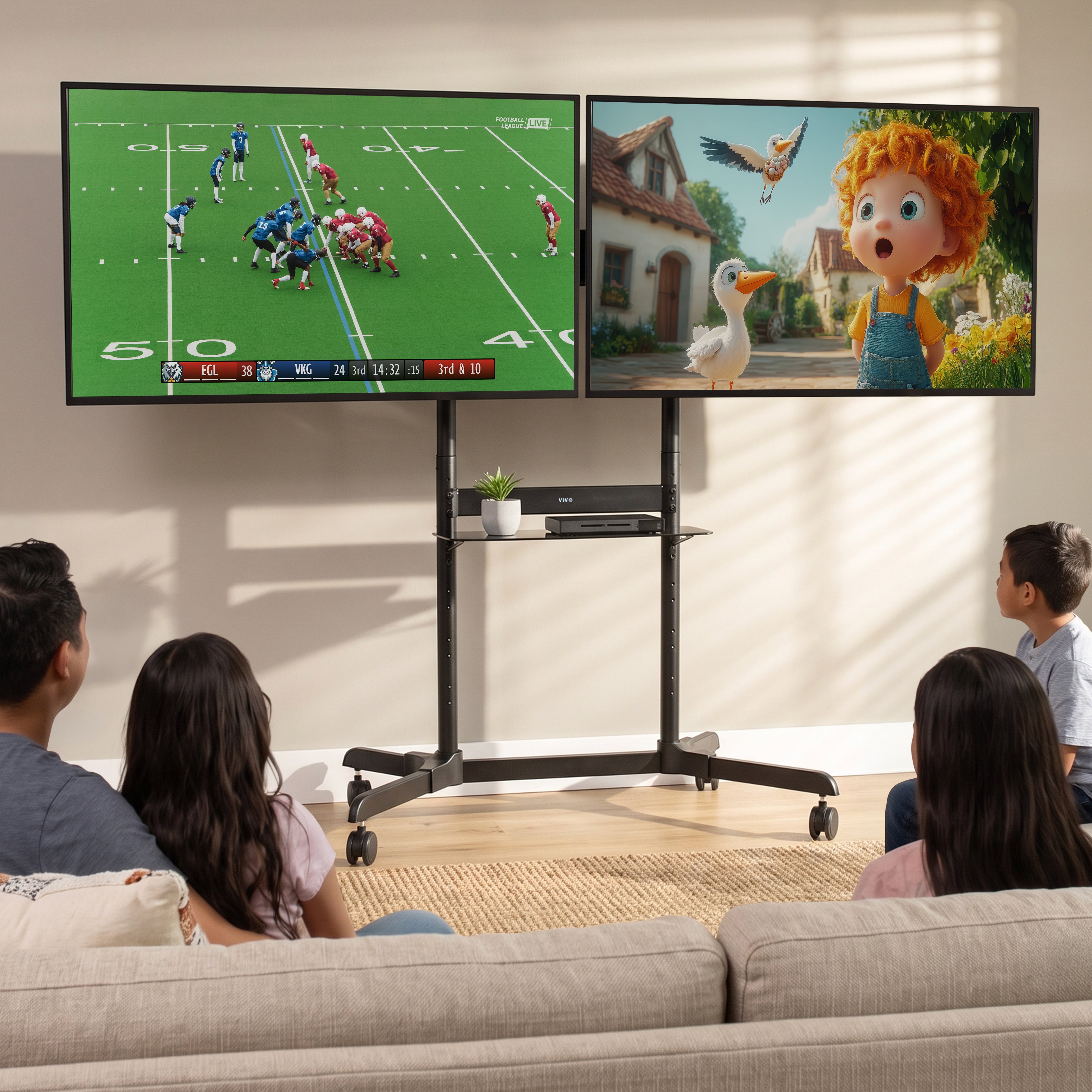 Mobile Dual Horizontal TV Cart - 55” Screens