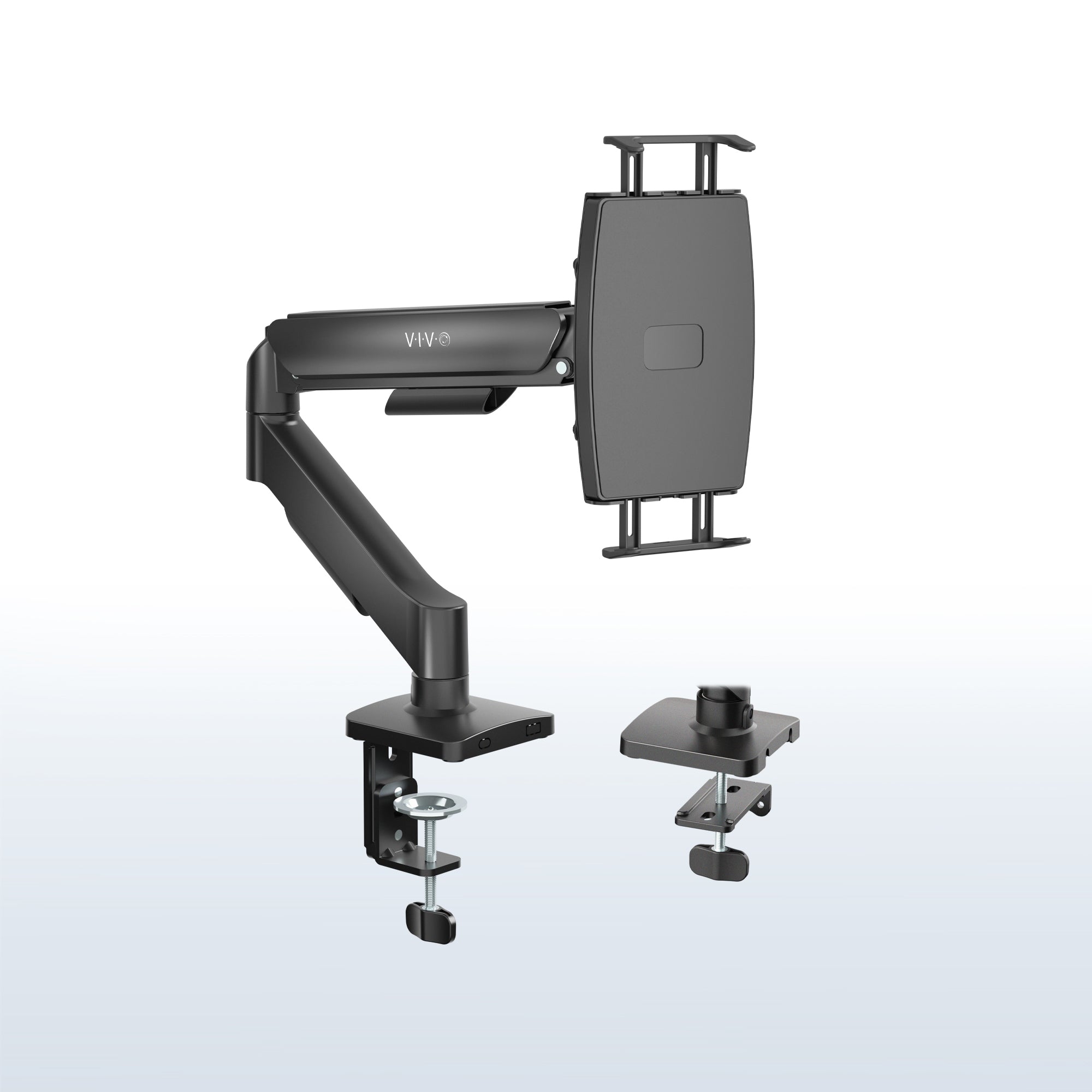 Single Mechanical Arm Desk Mount for Tablets, 2-in-1 Laptops, Portable Monitors