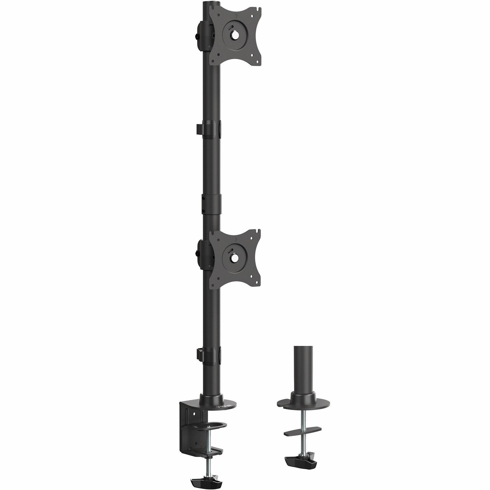 Sturdy adjustable vertical dual monitor ergonomic desk mount for office workstation.