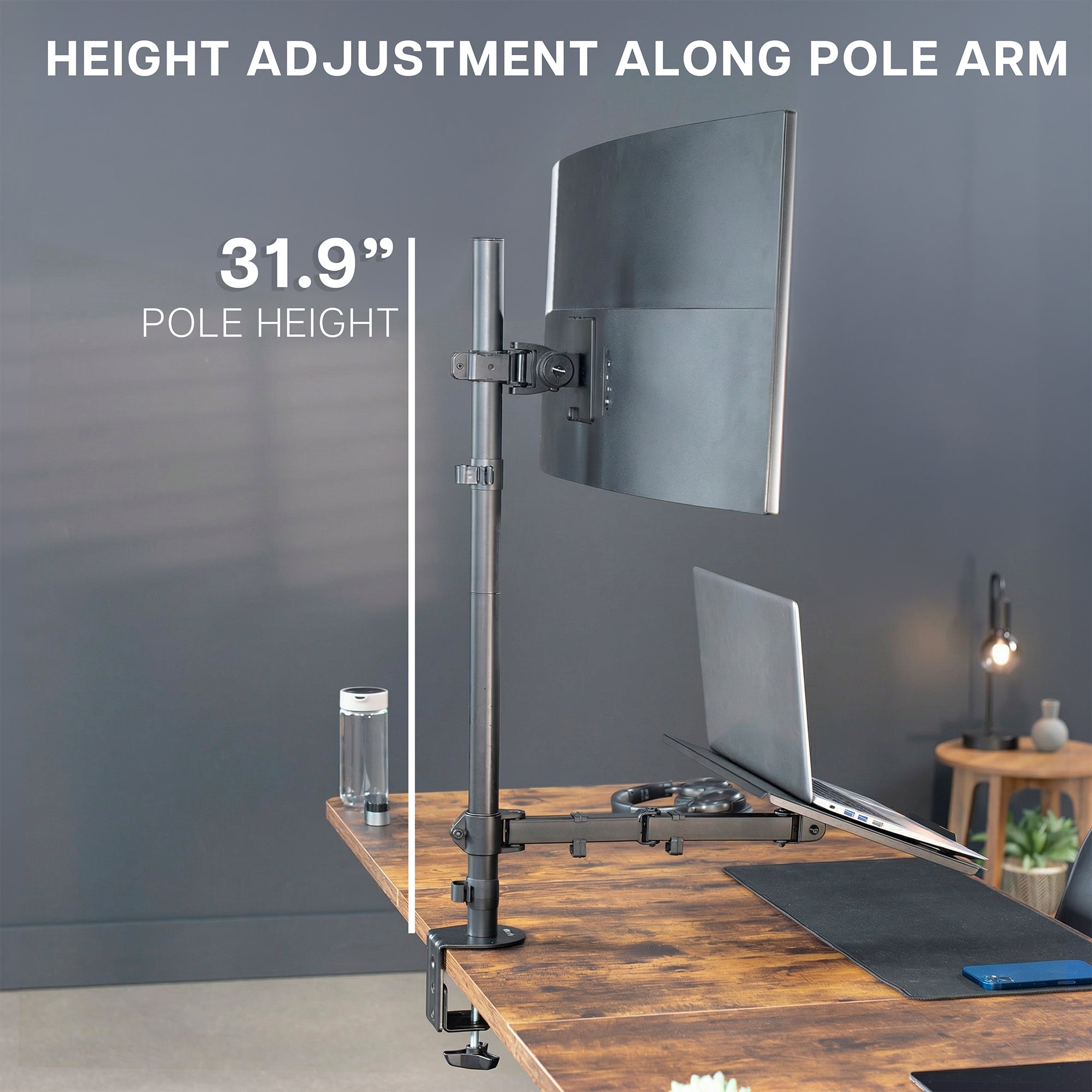 Single Ultrawide Monitor and Laptop Extra Tall Desk Mount with Universal VESA Compatibility