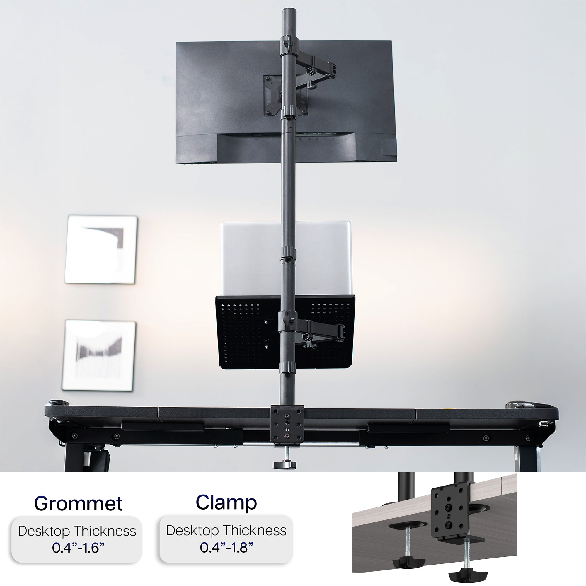 Sturdy single monitor and laptop extra tall desk mount.