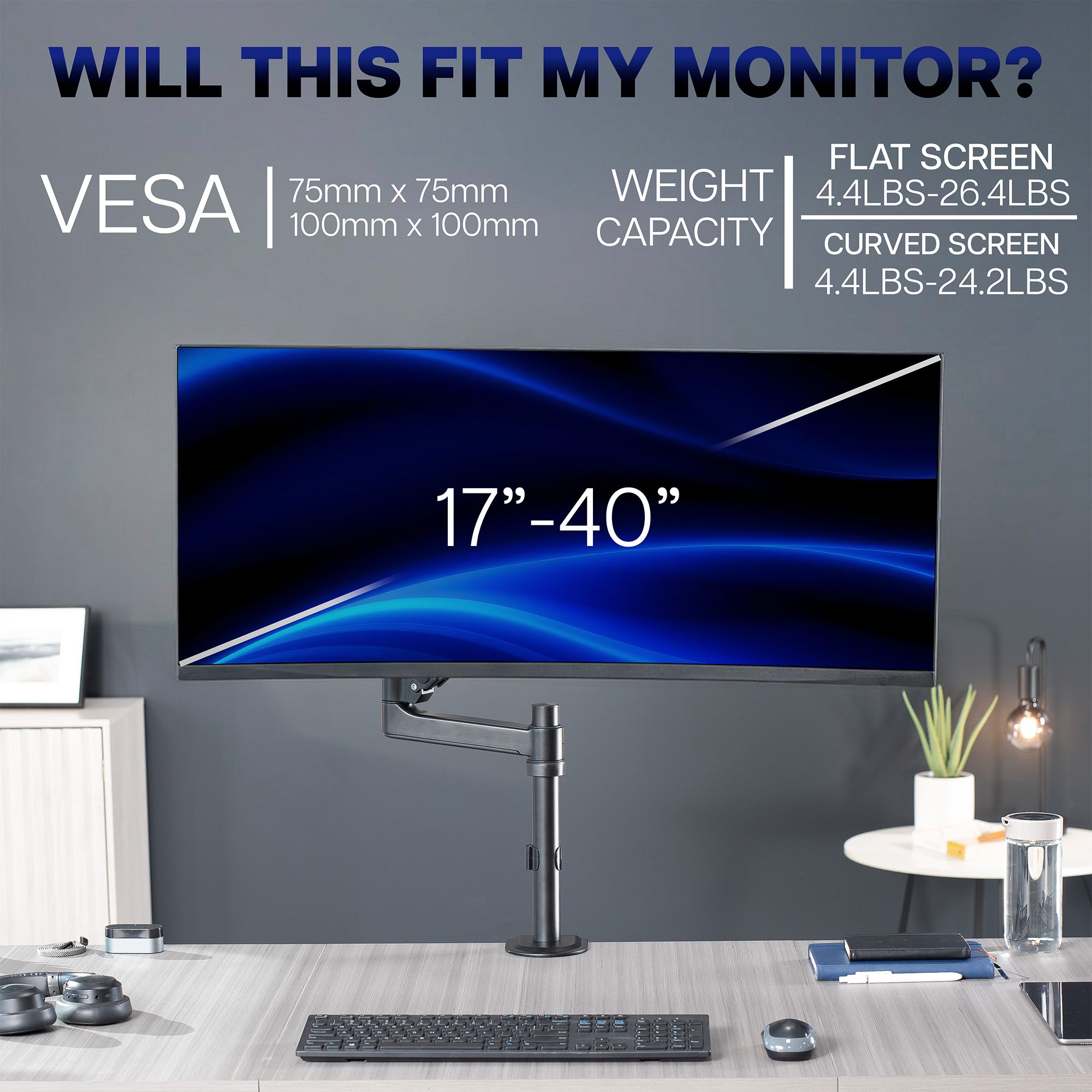 Sturdy adjustable pneumatic arm single monitor ergonomic desk mount for office workstation.