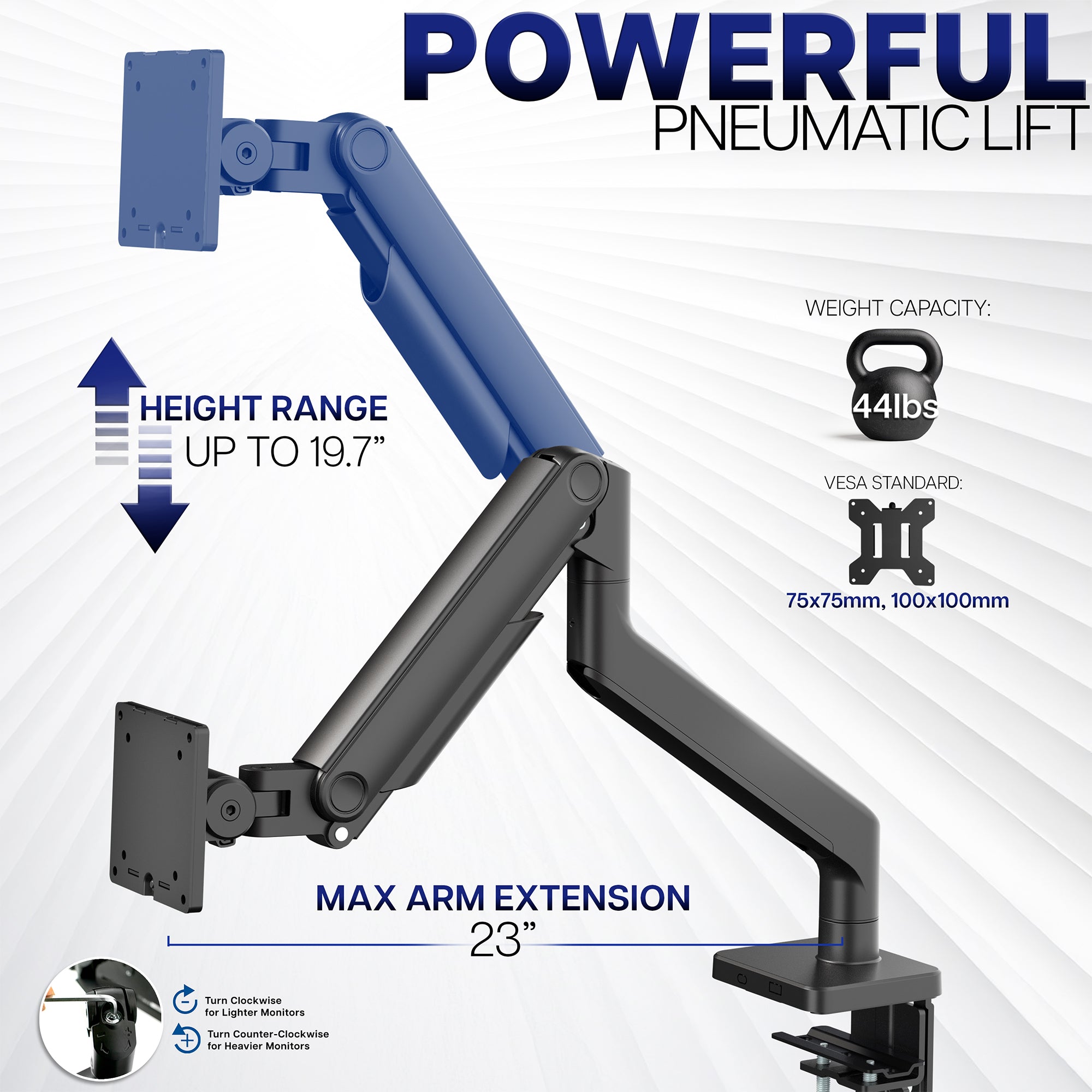 Pneumatic Arm Single Ultrawide Monitor Desk Mount Specifications