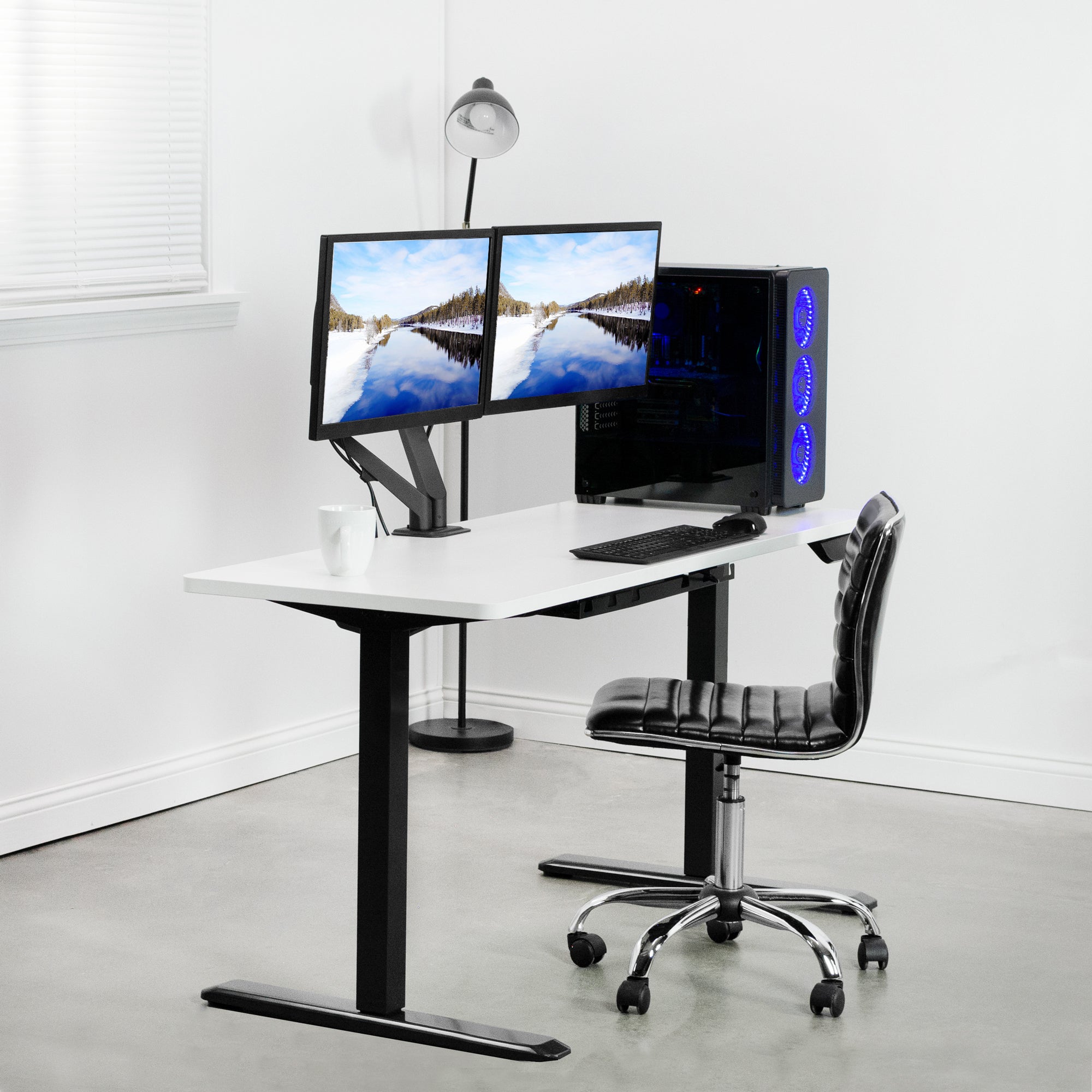 Pneumatic Arm Dual Monitor Desk Mount