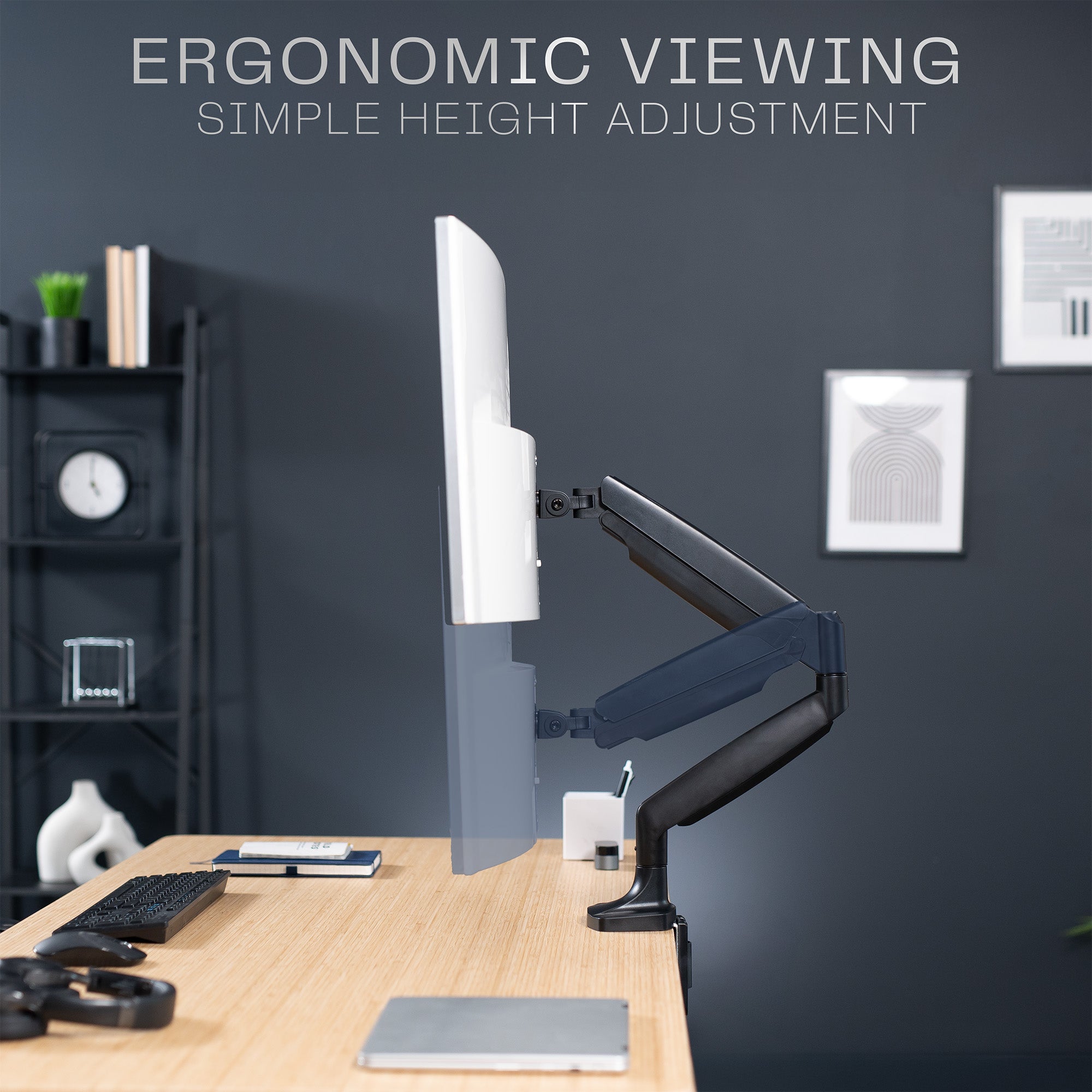 Pneumatic Arm Single Ultrawide Monitor Desk Mount - Up to 40" Screens