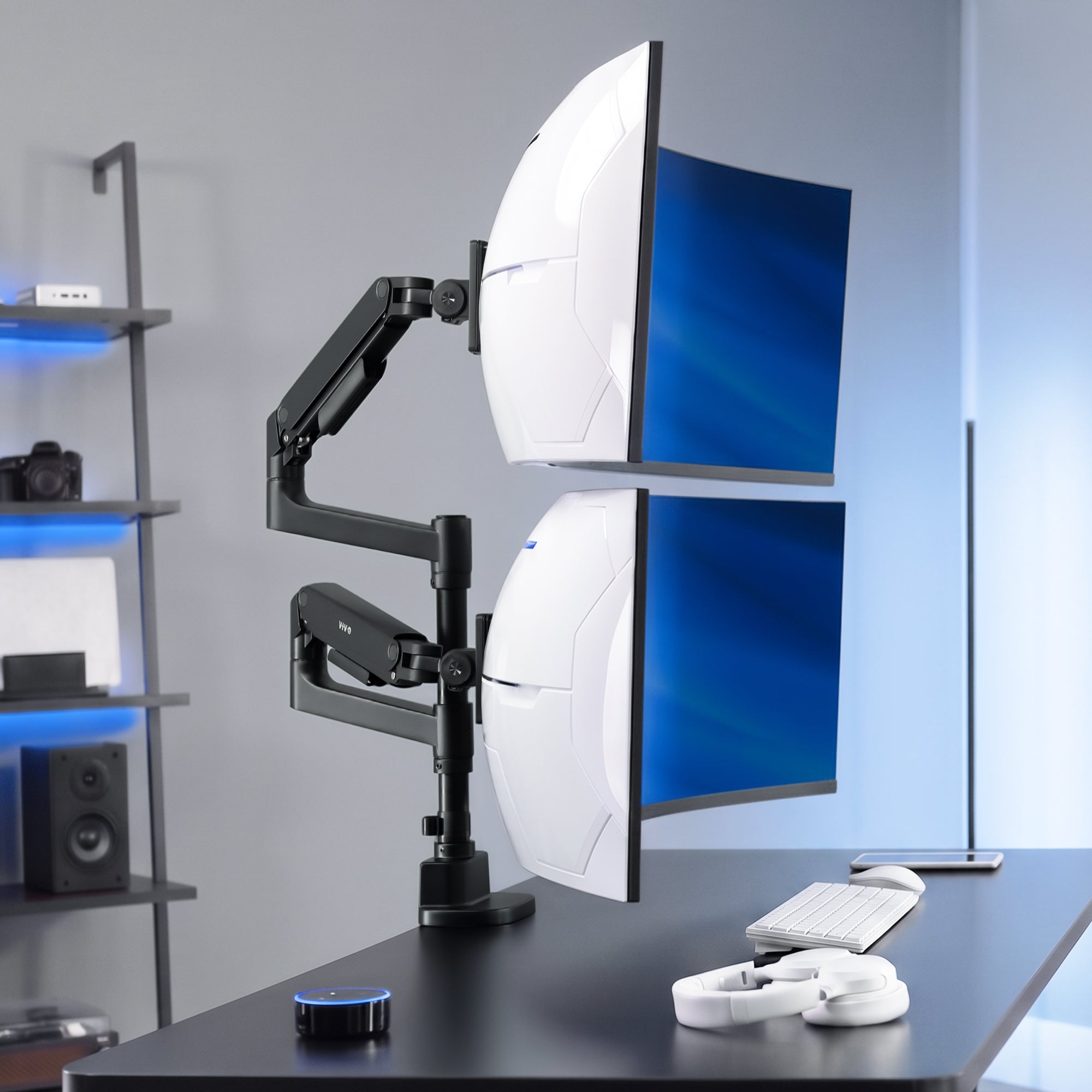 Pneumatic Arm Dual Ultrawide Monitor Desk Mount - Up to 49" Screens