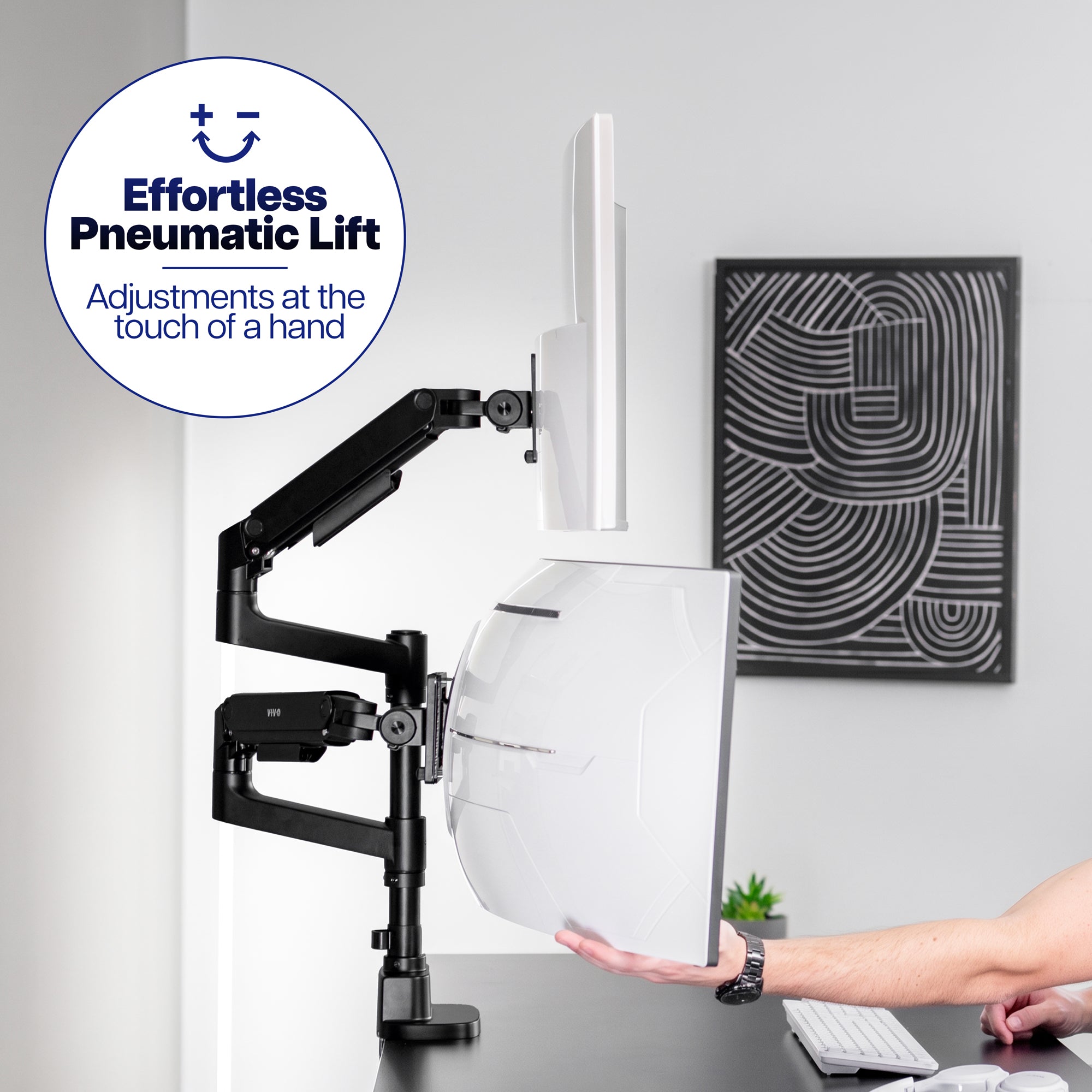 Pneumatic Arm Dual Ultrawide Monitor Desk Mount - Up to 49" Screens