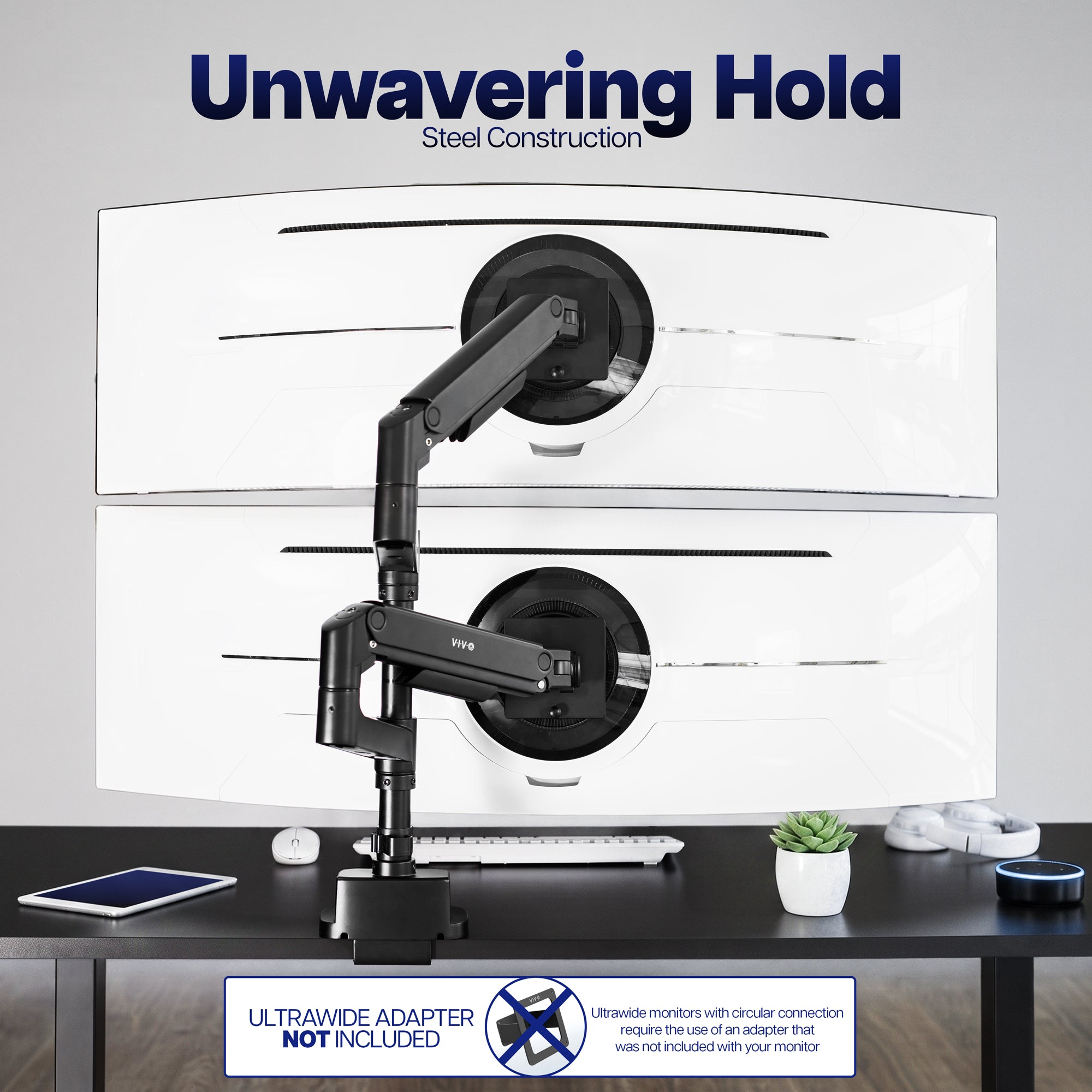 Pneumatic Arm Dual Ultrawide Monitor Desk Mount - Up to 49" Screens