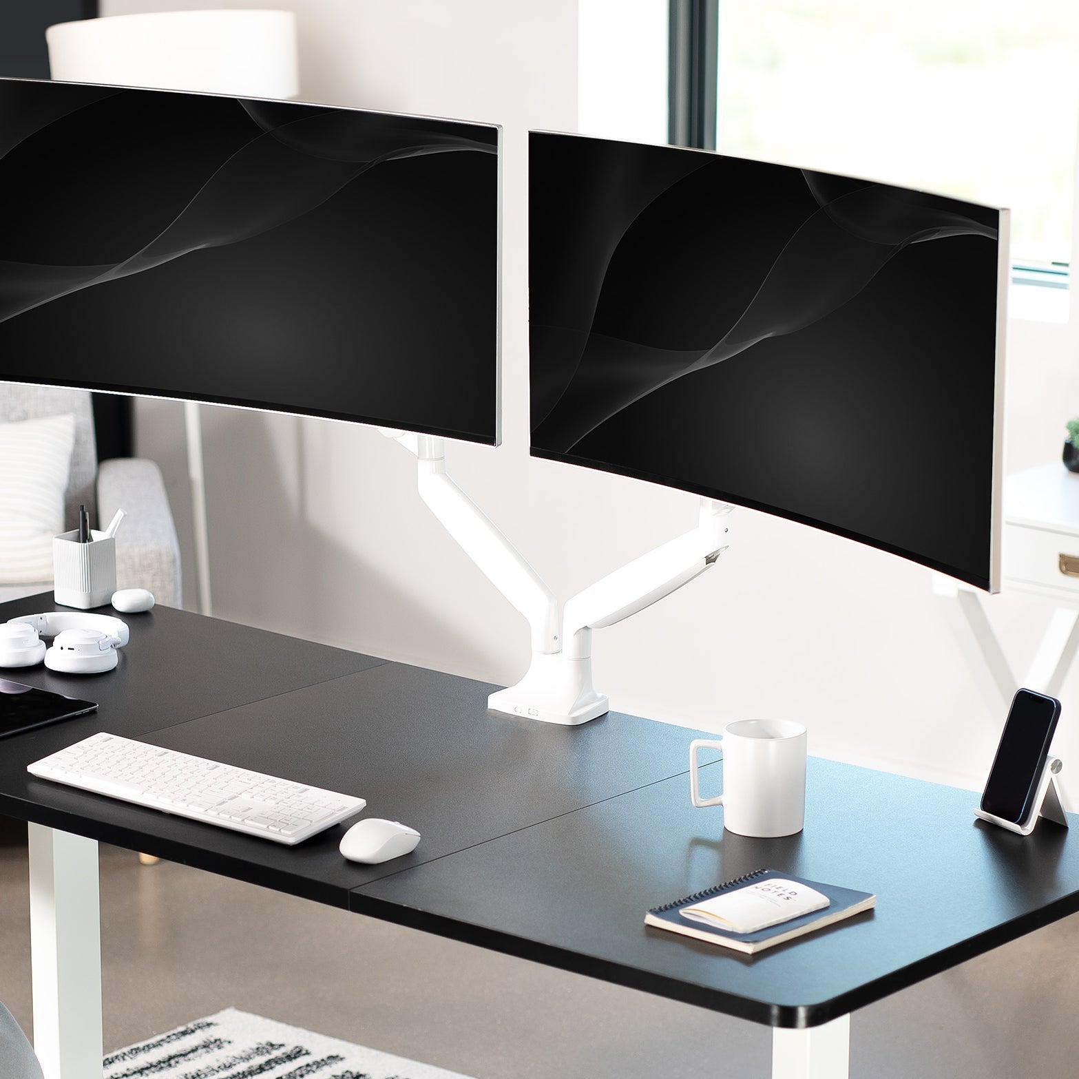 VIVO Premium Aluminum Heavy Duty Dual Monitor Mount holds two 17” to 40” monitors weighing 2.2 lbs to 24 lbs each, including ultra-wide screens.