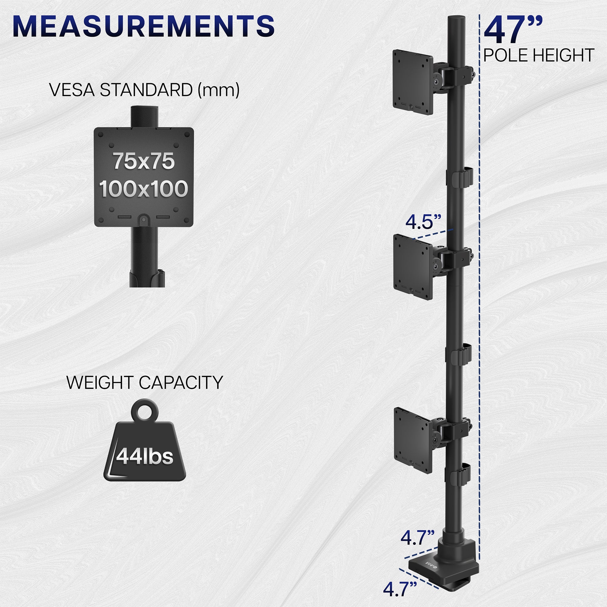 Triple Ultrawide Vertical Monitor Extra Tall Desk Mount - Up to 49" Screens