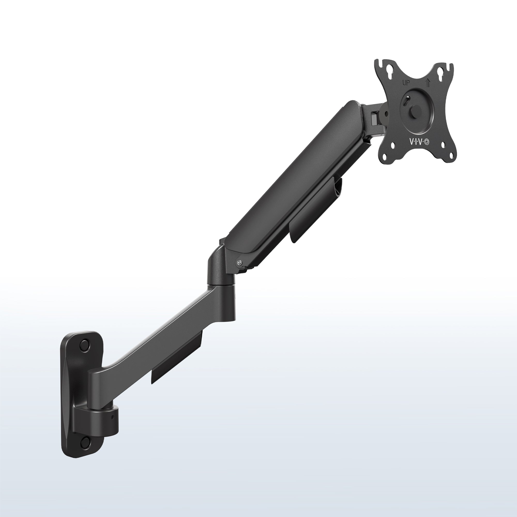 Sturdy adjustable mechanical arm single monitor ergonomic wall mount for office workstation.