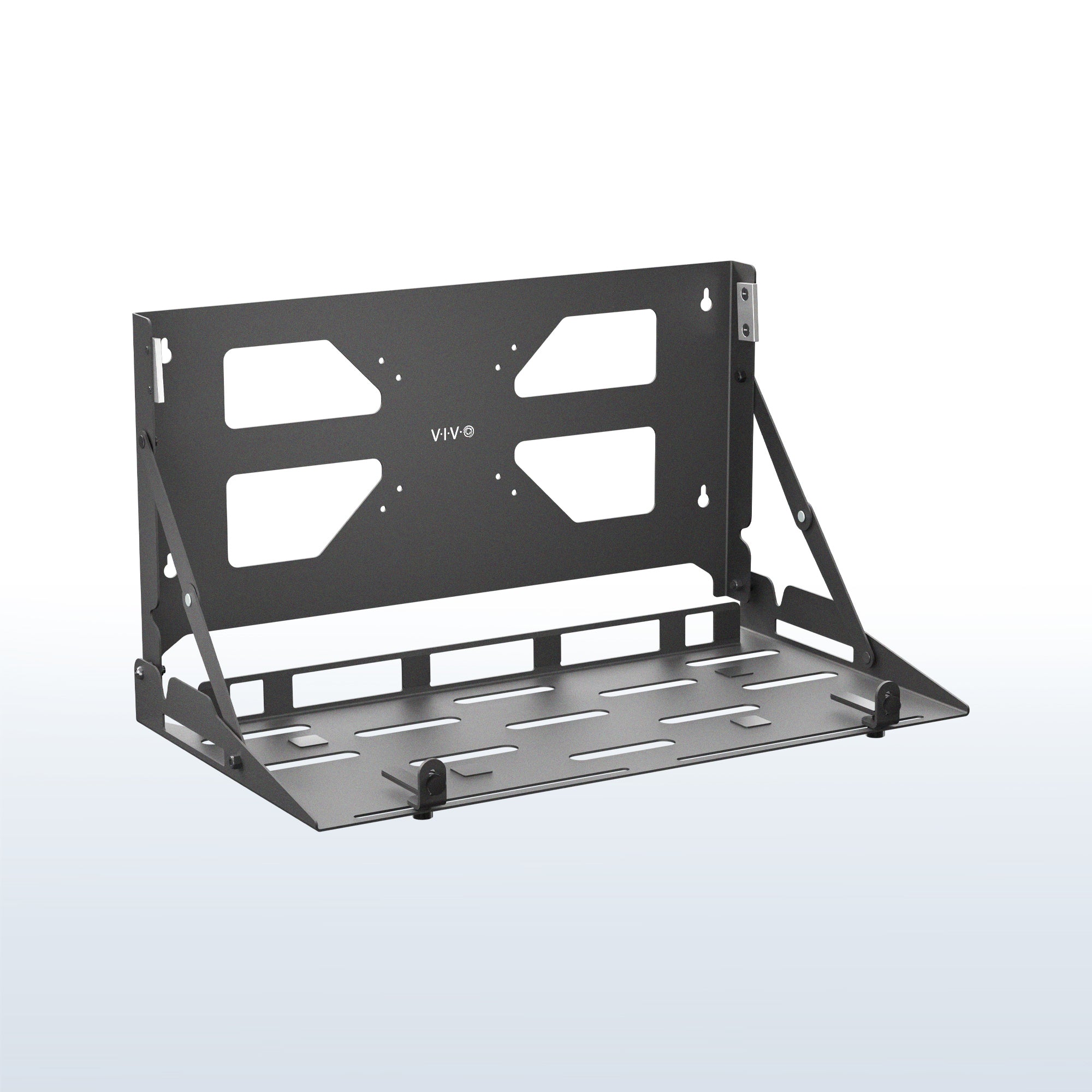 Black Wall and VESA Mount In Flipped Down Position on White and Blue Gradient Background