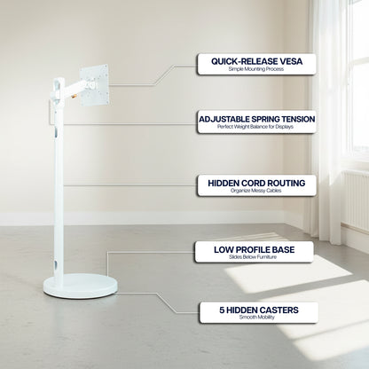 White Mobile TV and Monitor Cart w/ Mechanical Arm - 17" to 43" Screens