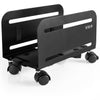 Sturdy mobile CPU cart with adjustable width and locking wheels.