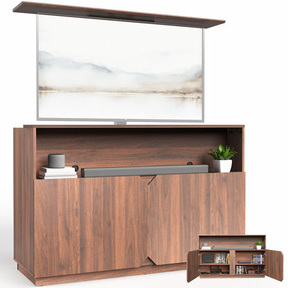 TV lift cabinet with hidden motorized TV mount and storage for 32-inch to 55-inch flat-screen TVs