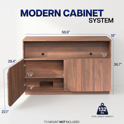 Modern walnut TV lift cabinet with built-in storage compartments and concealed television system