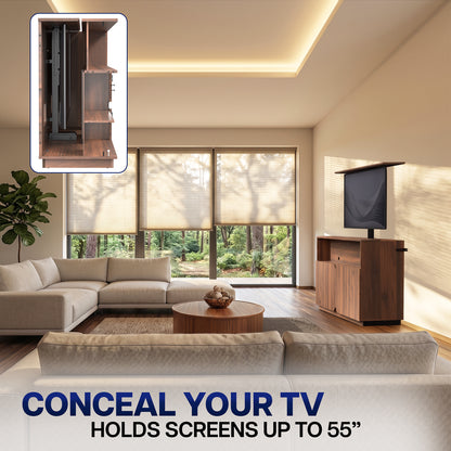 Motorized TV lift cabinet designed to hide a 32-inch to 55-inch television when not in use