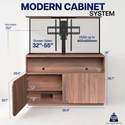 TV Lift Cabinet with Motorized Stand  and Storage - 32" to 55" Screens