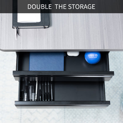 Pull Out Dual Level Under Desk Drawer set creates vertically stacked storage for your workstation.