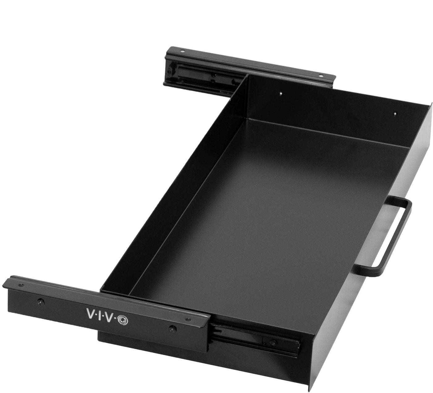 Low profile 22 inch under desk drawer with pull handle for convenient storage and organization.