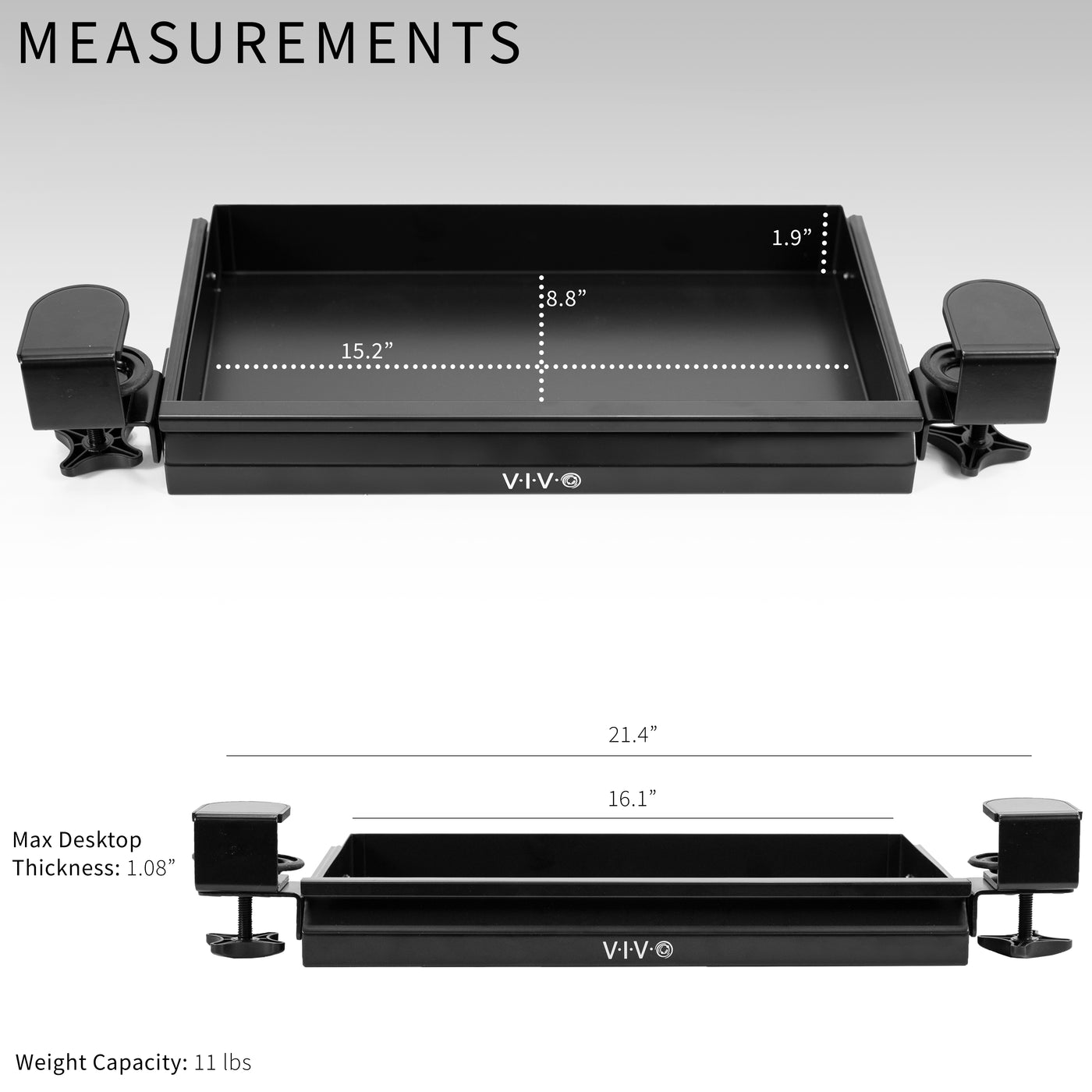 16 inch Clamp-on Sliding Pull-out Under Table Drawer for Office Desk, Shallow Storage Organizer for Sit Stand Workstation