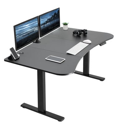 Sit or stand an electric height adjustable desk with curved smooth edges.