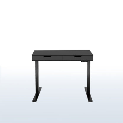 Heavy-duty electric height adjustable desk with drawers, built-in power strip, and memory controller.