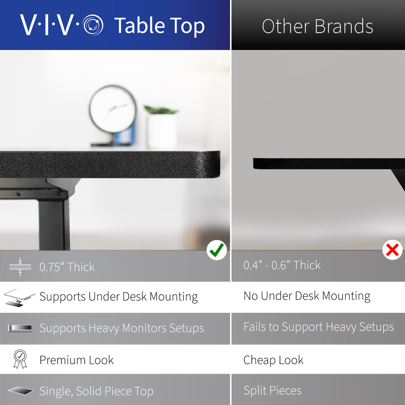 Black Table Top with Built-In Concealed Cable Trays, Complete Active Corner Standing Workstation