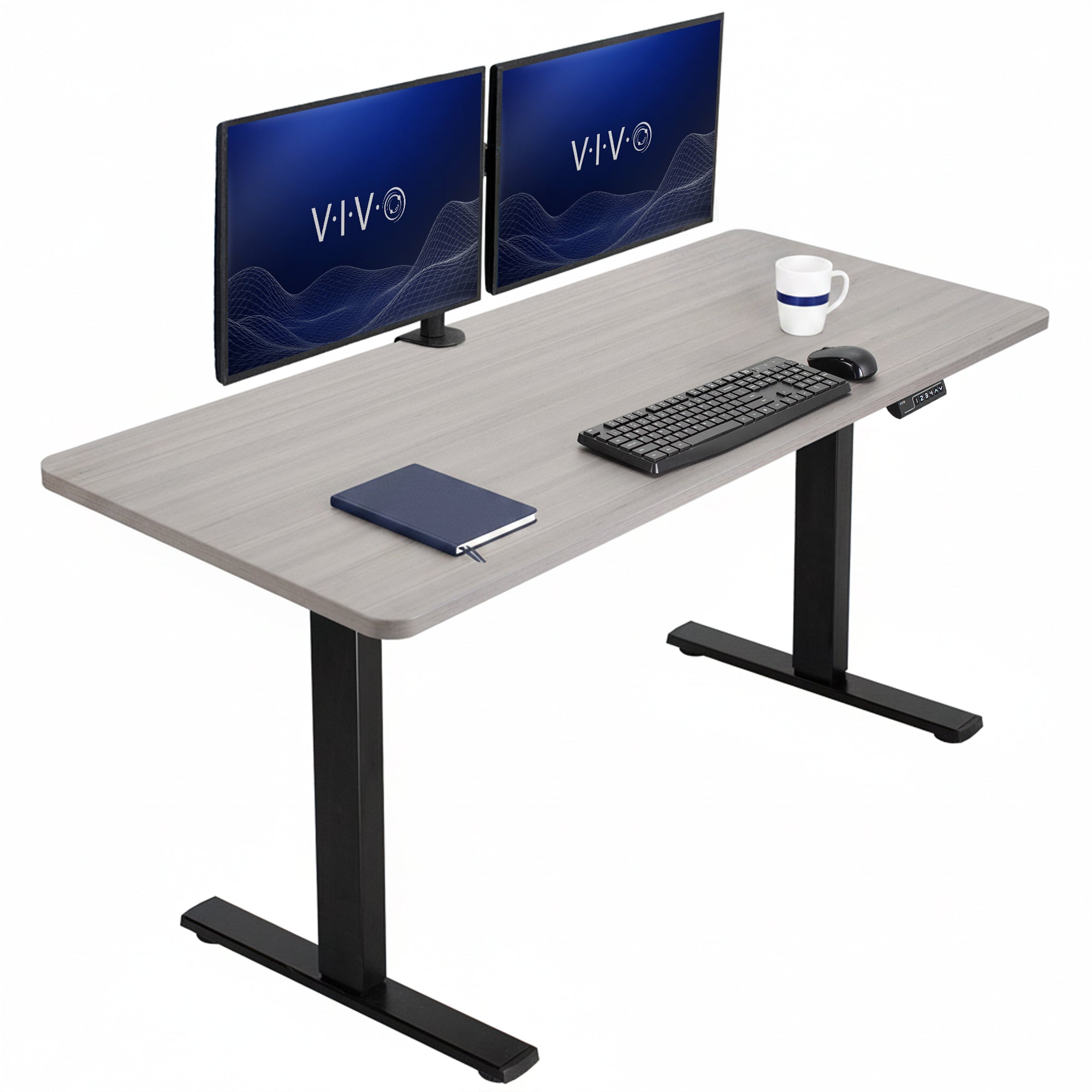 Sturdy ergonomic sit or stand active desk workstation with adjustable height using smart control panel.