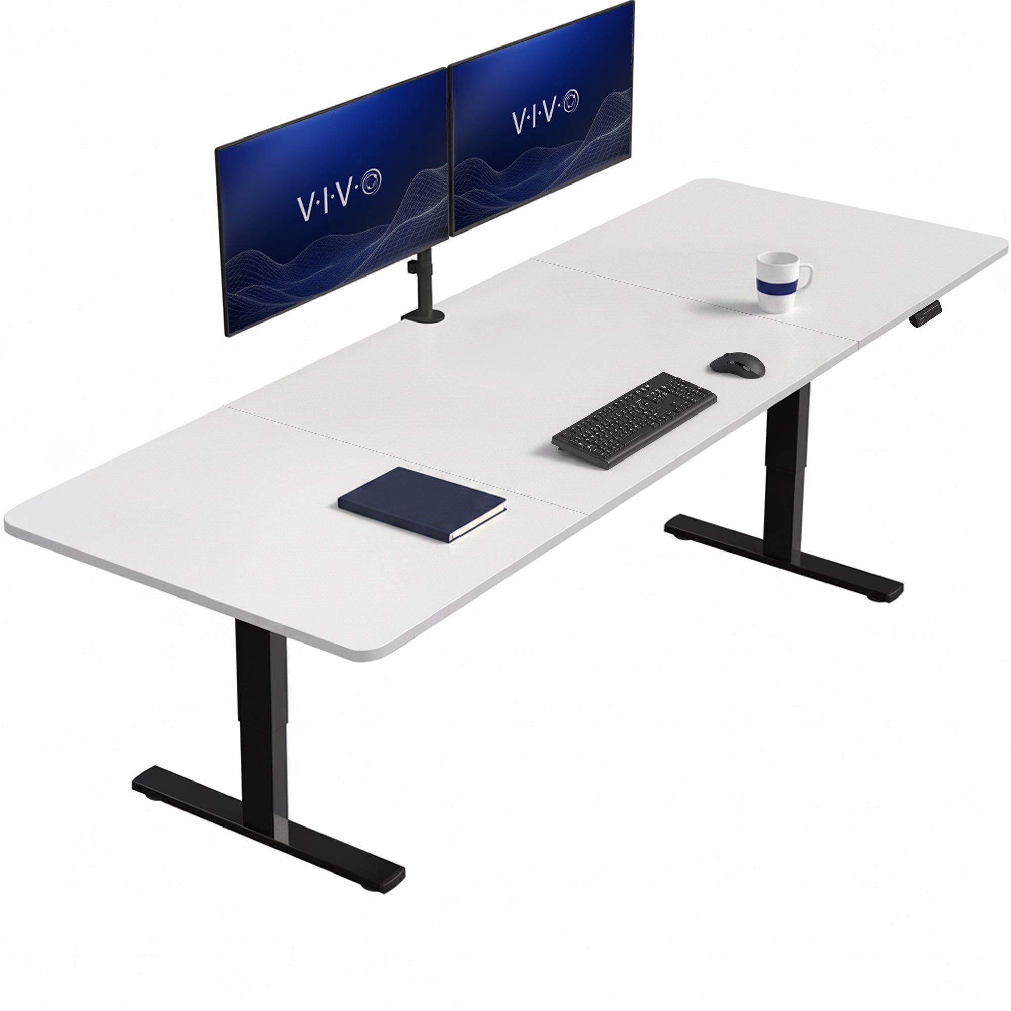 Extra large sturdy sit or stand active workstation with adjustable height using smart control panel.