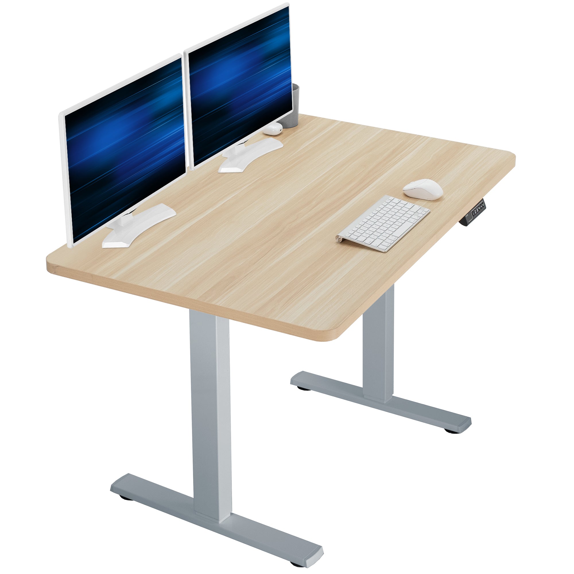 Sturdy ergonomic sit or stand active desk workstation with adjustable height using smart control panel.