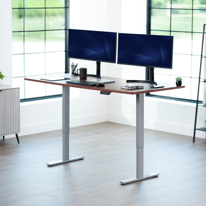 Large sturdy sit or stand modern desk with electric height adjustment options.