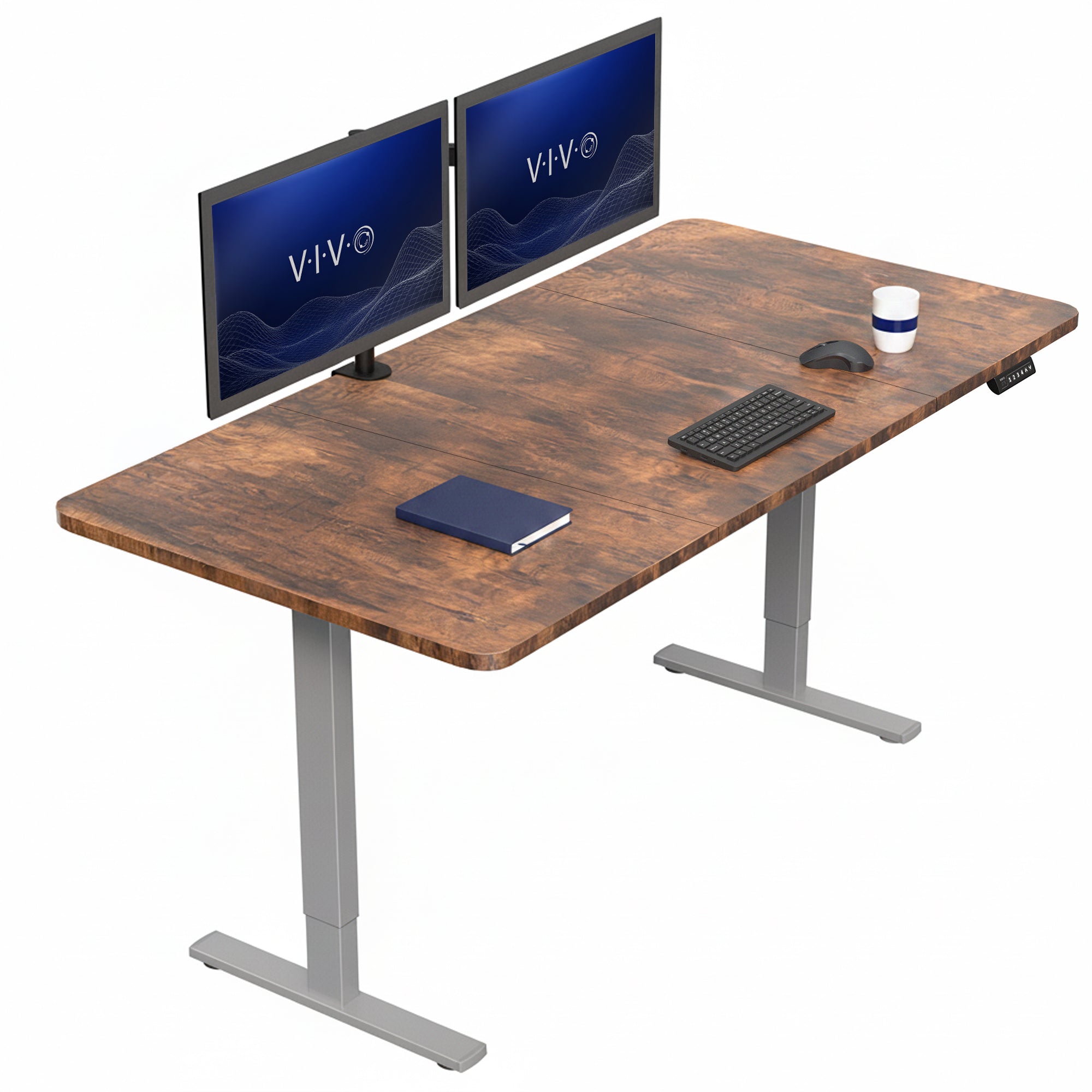 Large sturdy sit or stand modern desk with electric height adjustment options.