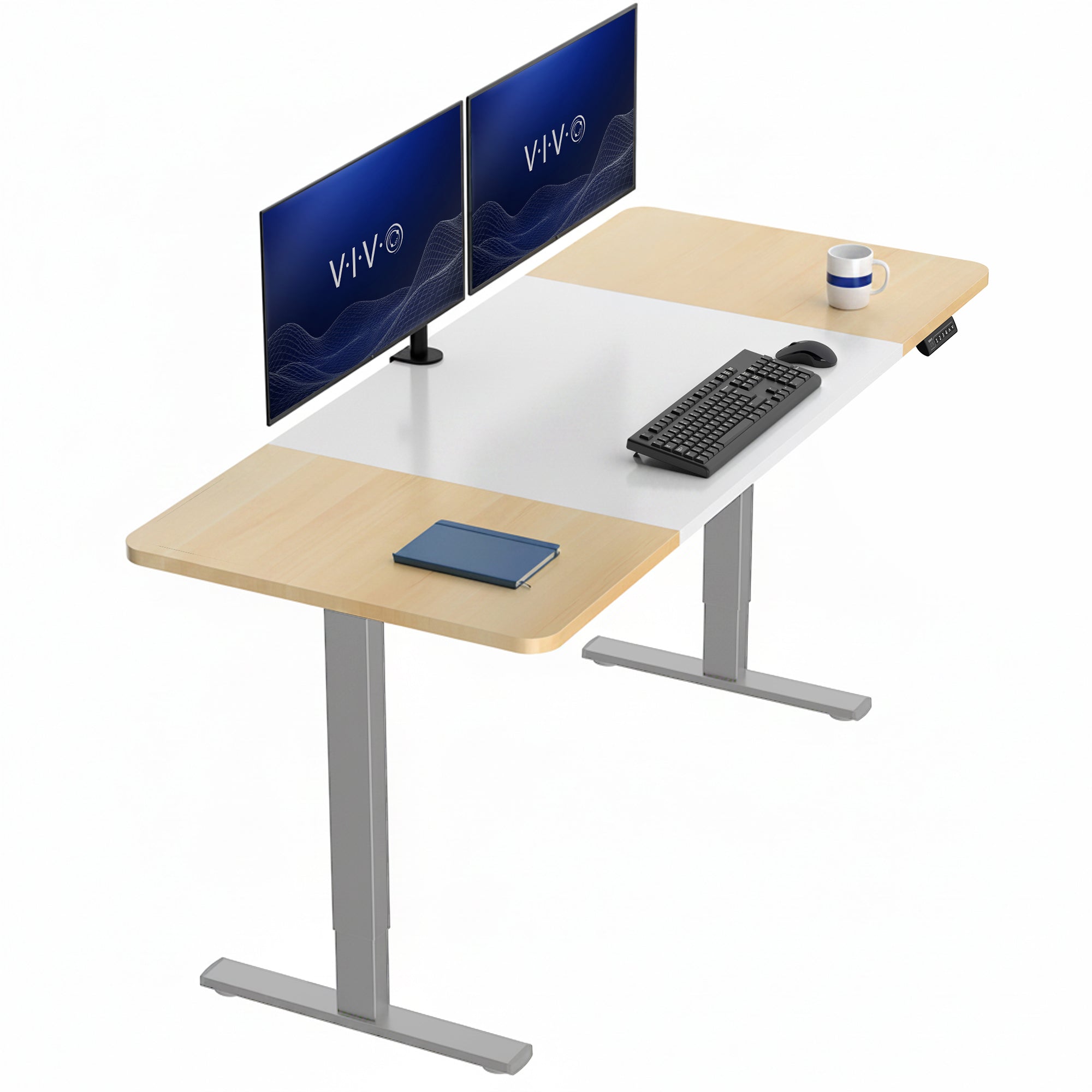 Large sturdy sit or stand modern desk with electric height adjustment options.
