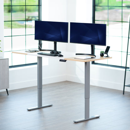 Large sturdy sit or stand modern desk with electric height adjustment options.